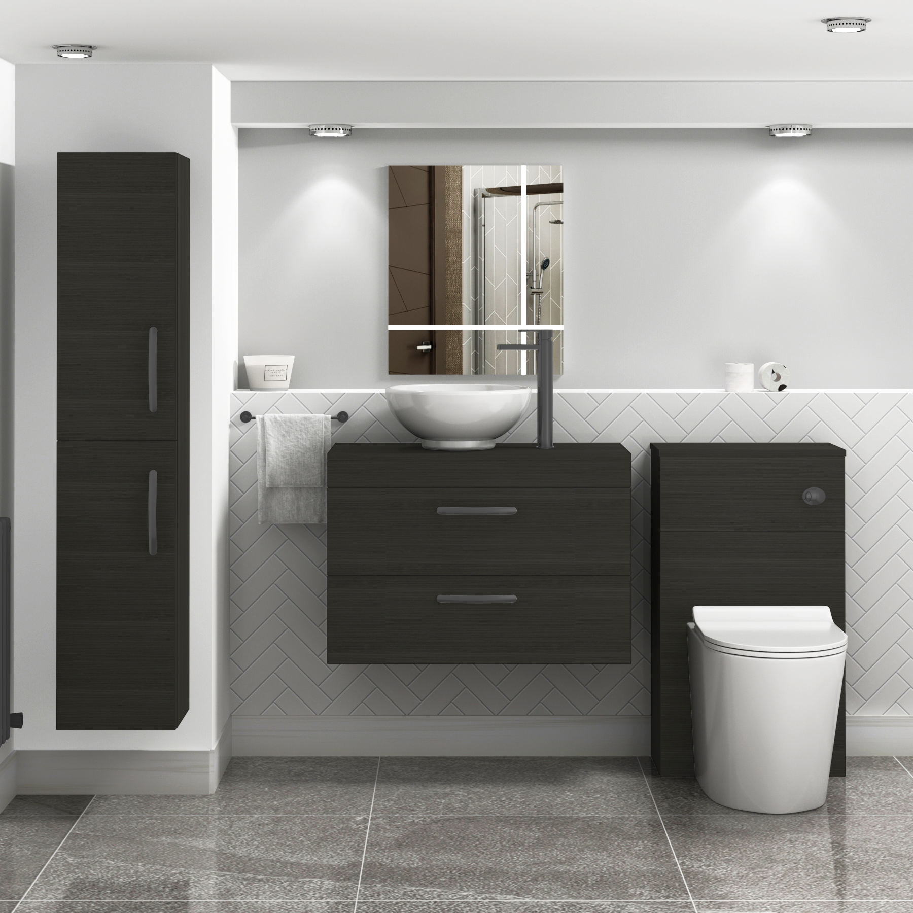800mm Wall Hung Vanity Unit 2 Drawer Hale Black & Breeze Countertop Basin with Matt Black Handle