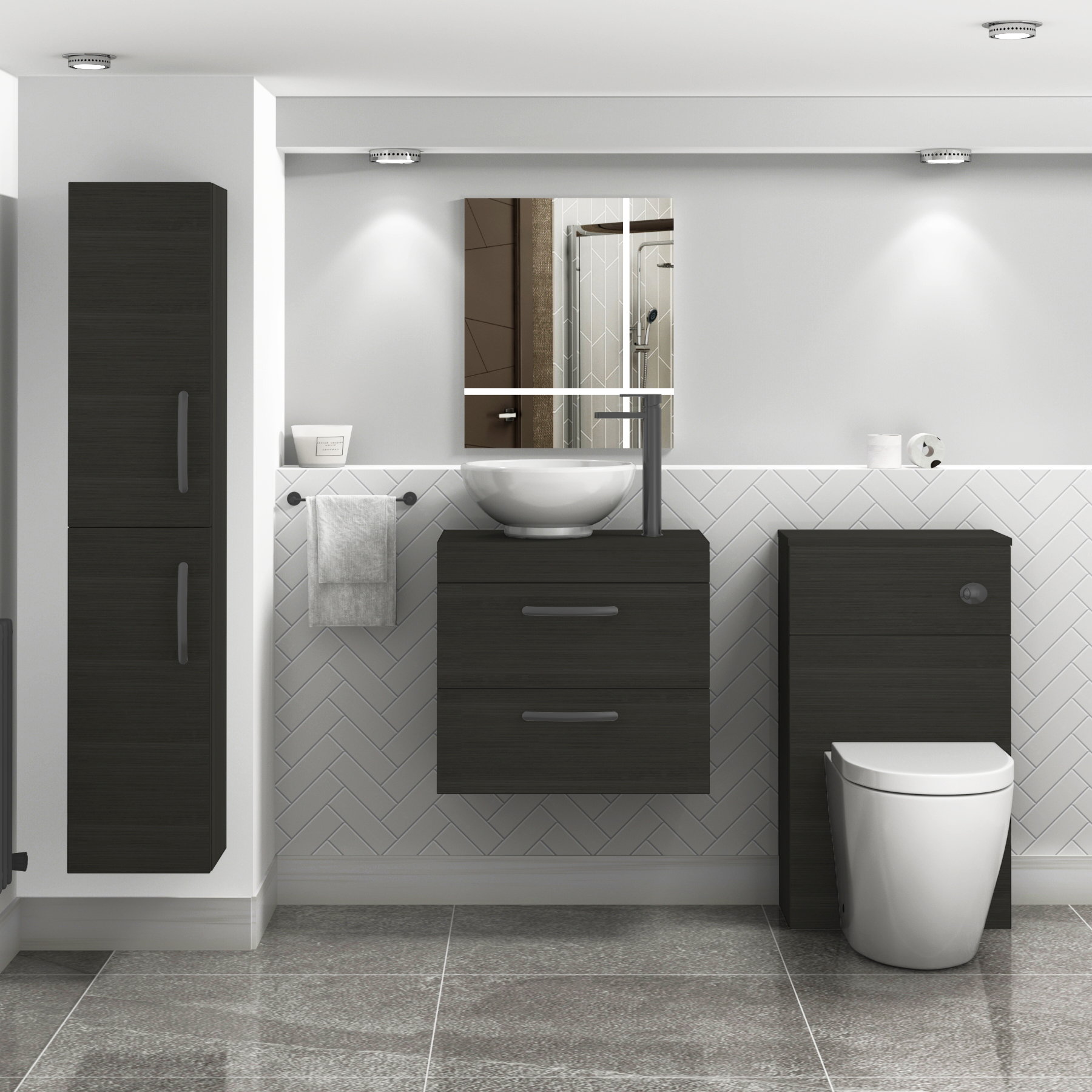 600mm Hale Black 2 Drawer Wall Mounted Bathroom Vanity Unit with Basin & Breeze Countertop Sinkwith Matt Black Handle