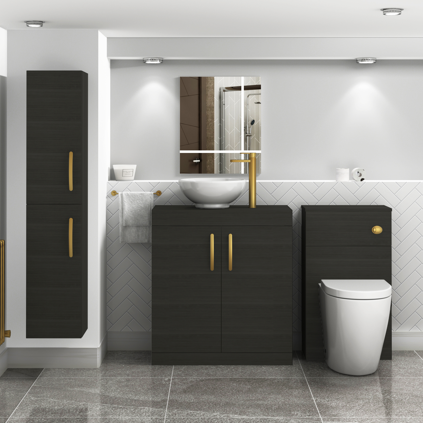 Turin 800mm Floor Standing Vanity Unit 2 Door Hale Black & Countertop Basin - Breeze with Brushed Brass Handle