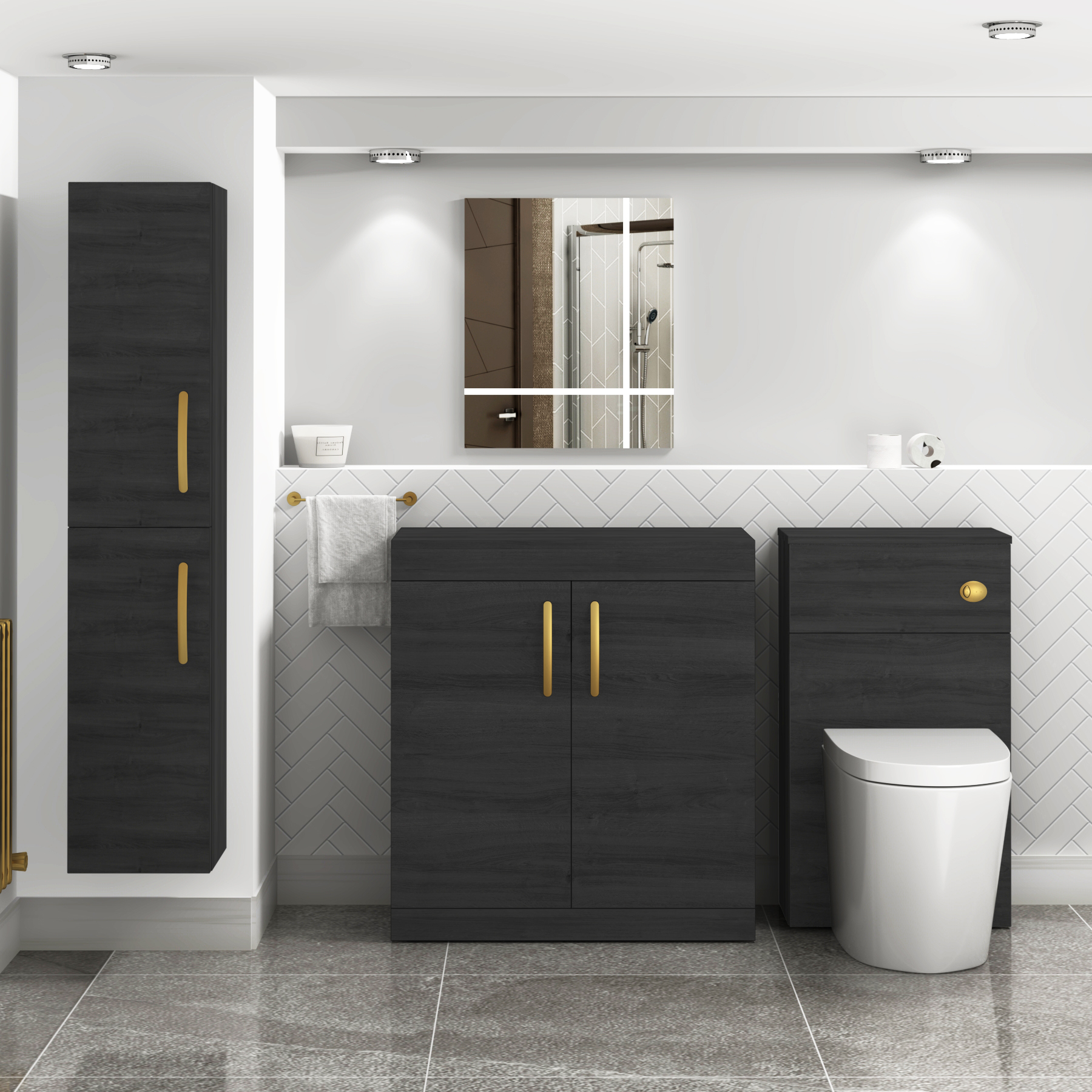 Turin 800mm Hale Black Floor Standing Worktop Vanity Unit - 2 Doors with Brushed Brass Handle
