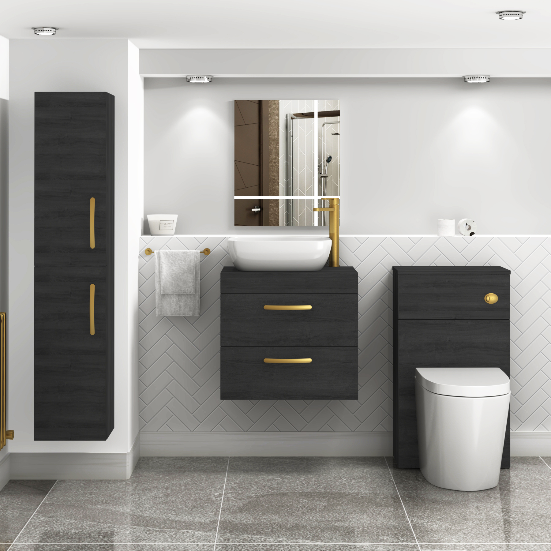 500mm Hale Black 2 Drawer Wall Mounted Bathroom Vanity Unit with Basin & Elva Countertop Sinkwith Brushed Brass Handle