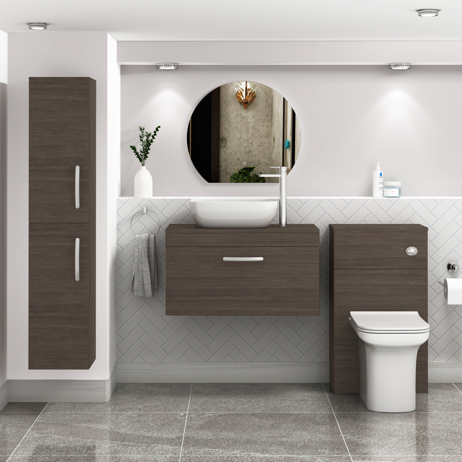 Turin 800mm Grey Elm 1-Drawer Wall Hung Unit & 455mm Soft Square Countertop Basin