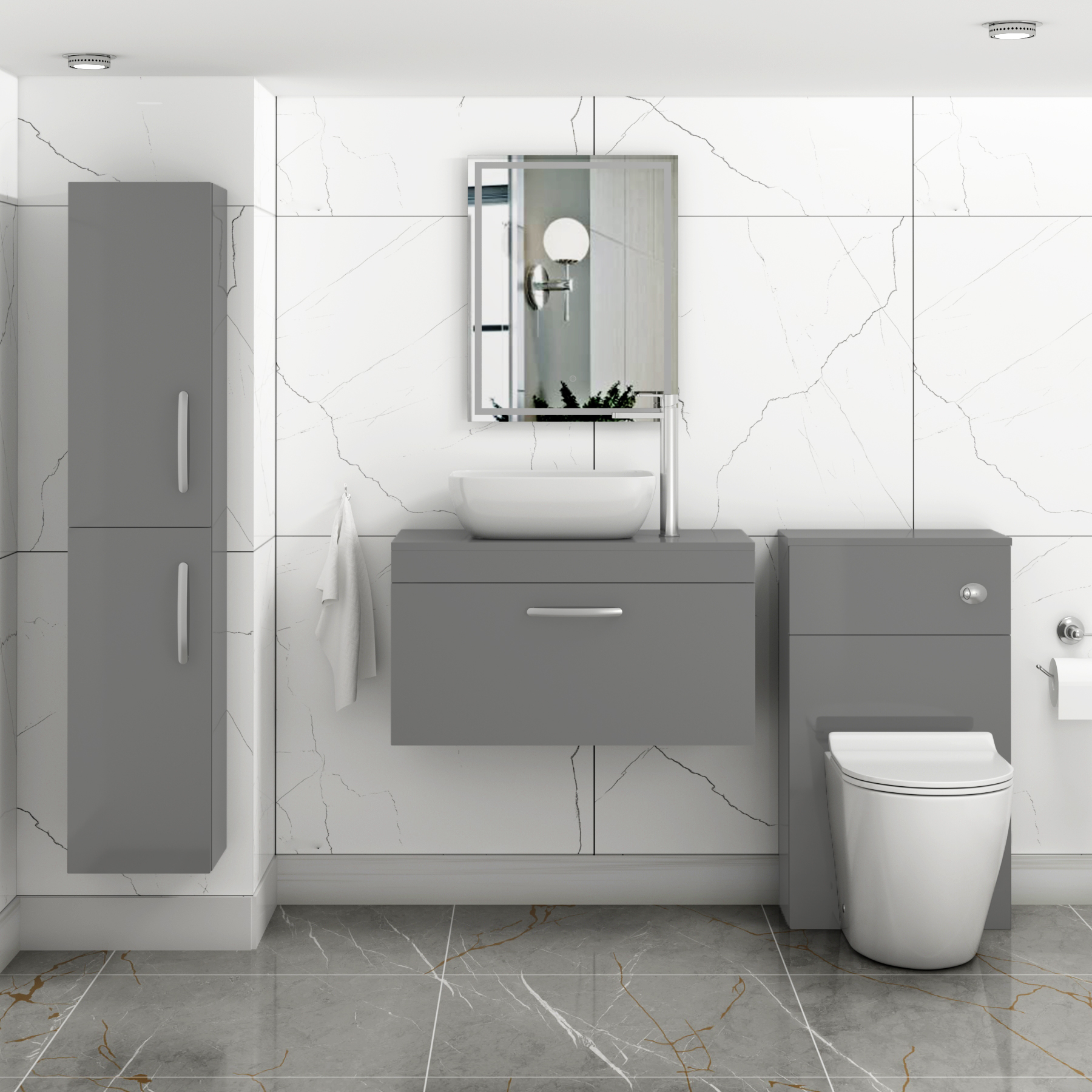 Turin 800mm Indigo Grey Gloss 1-Drawer Wall Hung Unit & 455mm Soft Square Countertop Basin