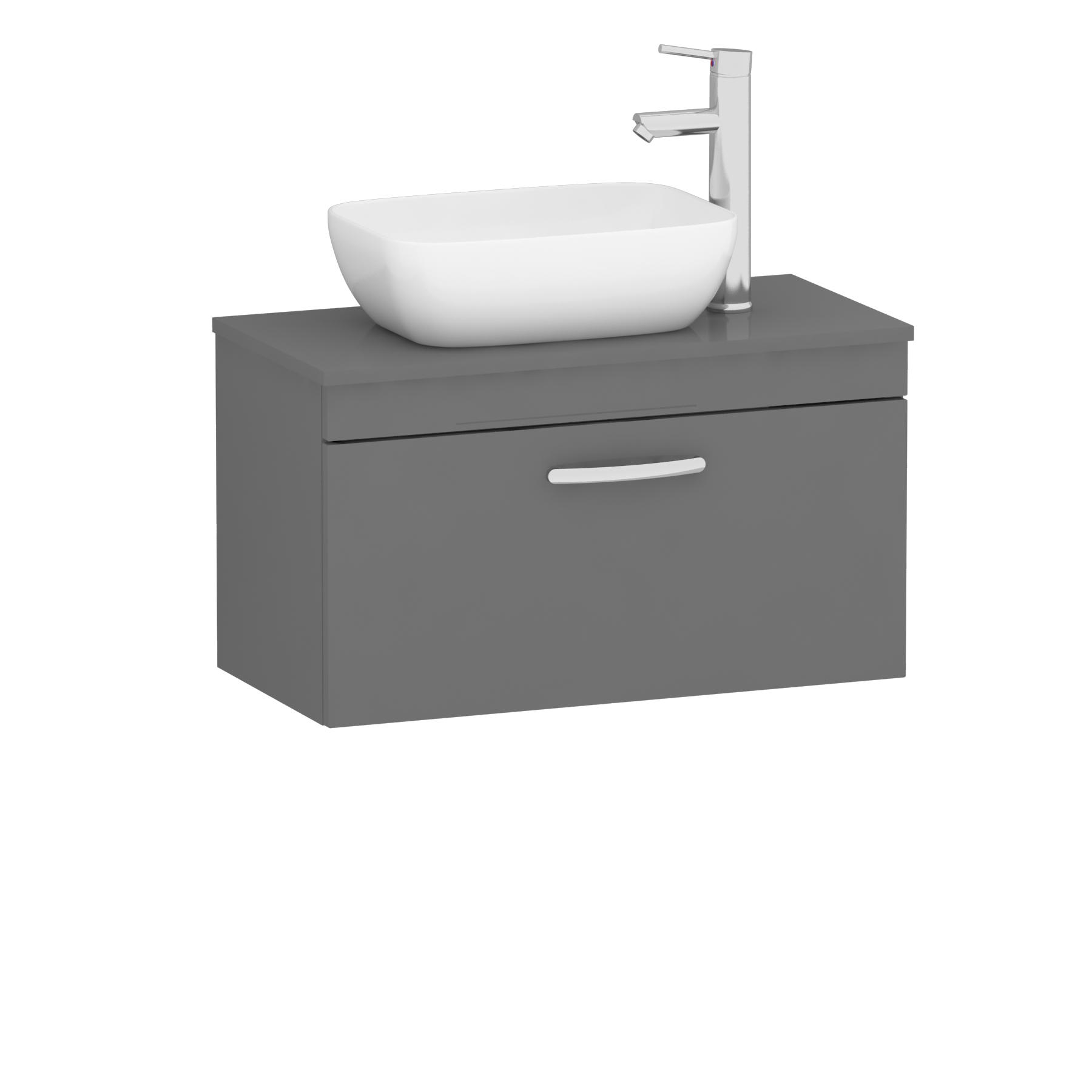 Turin 800mm Indigo Grey Gloss 1-Drawer Wall Hung Unit & 455mm Soft Square Countertop Basin