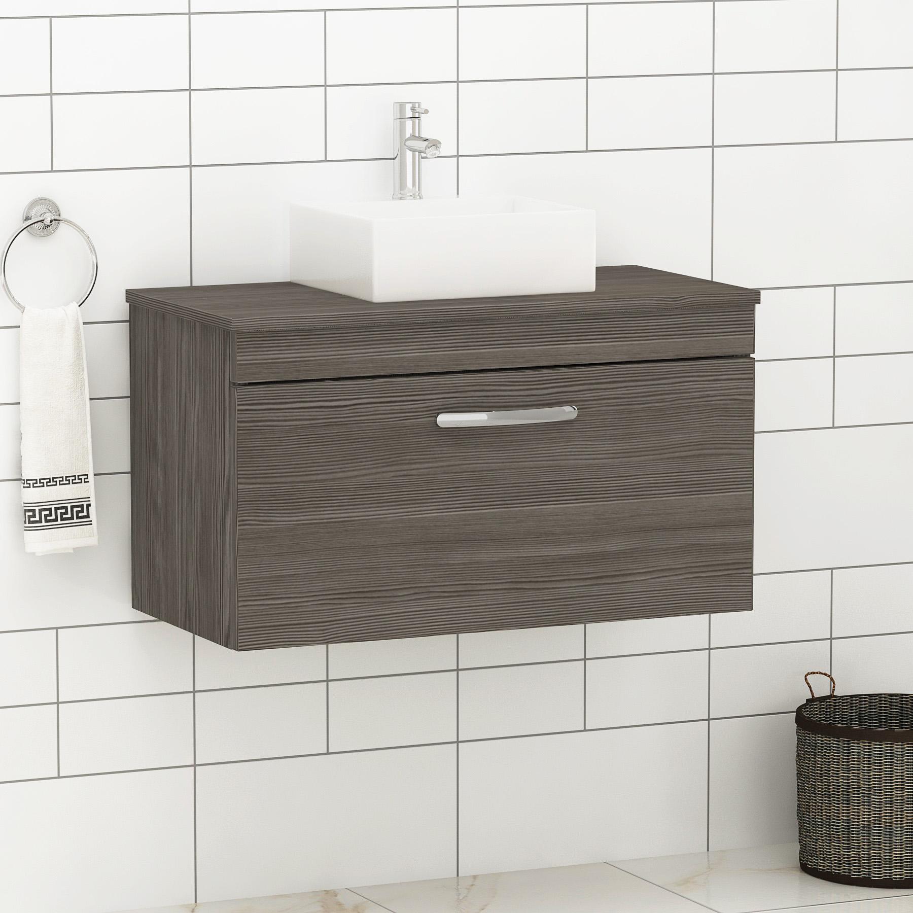 Turin 800mm Wall Hung Vanity Unit 1 Drawer Grey Elm & Various Countertop Basins
