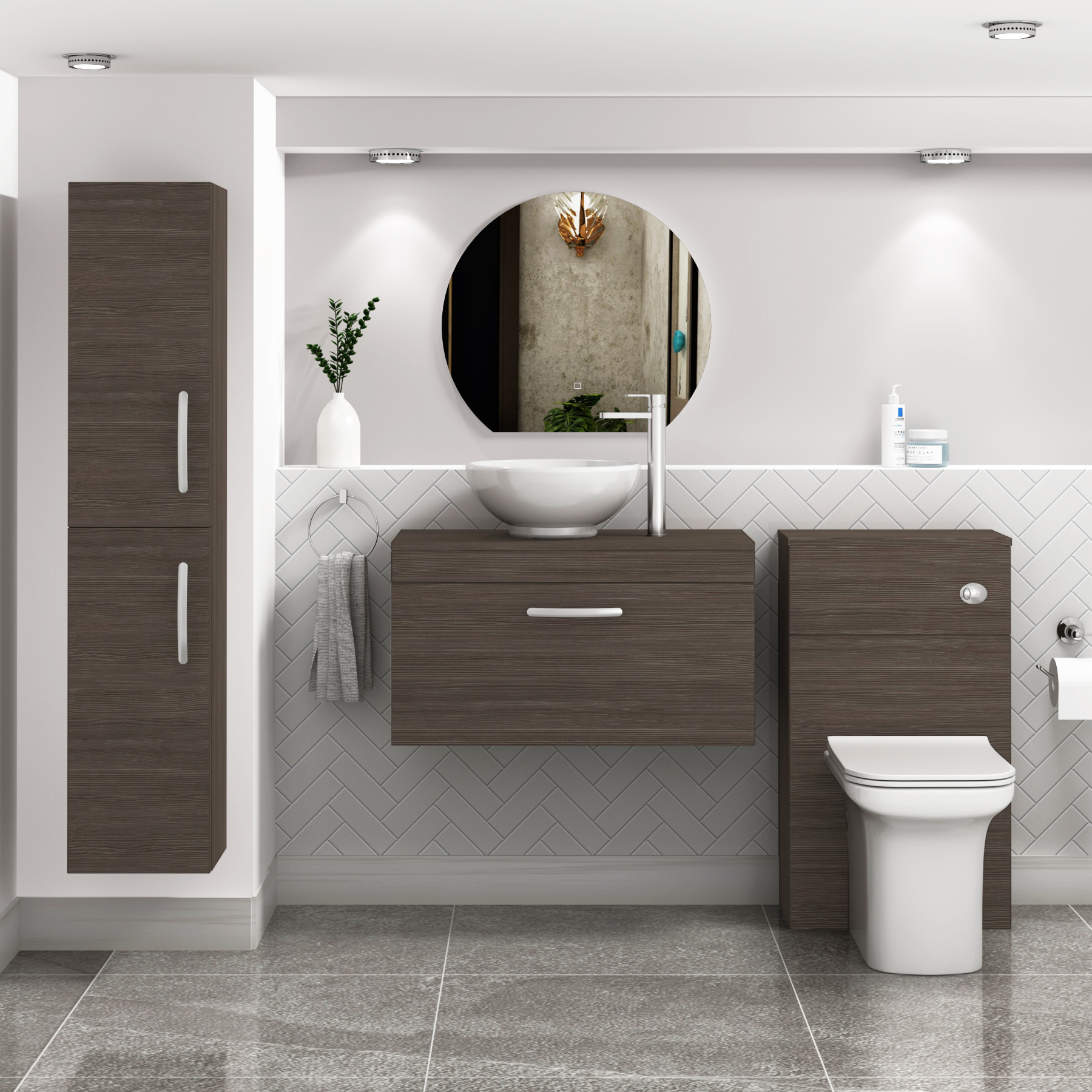 Turin 800mm Grey Elm 1 Drawer Wall Hung Countertop Vanity Unit