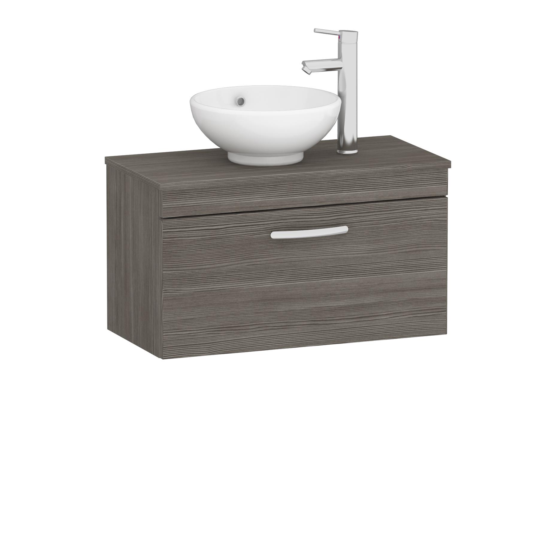 Turin 800mm Grey Elm 1-Drawer Wall Hung Unit & 440mm Round Countertop Basin