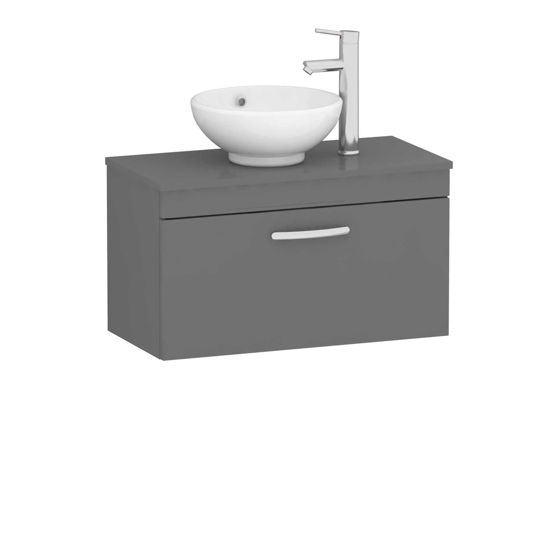 Turin 800mm Indigo Grey Gloss 1-Drawer Wall Hung Unit & 420mm Round Countertop Basin