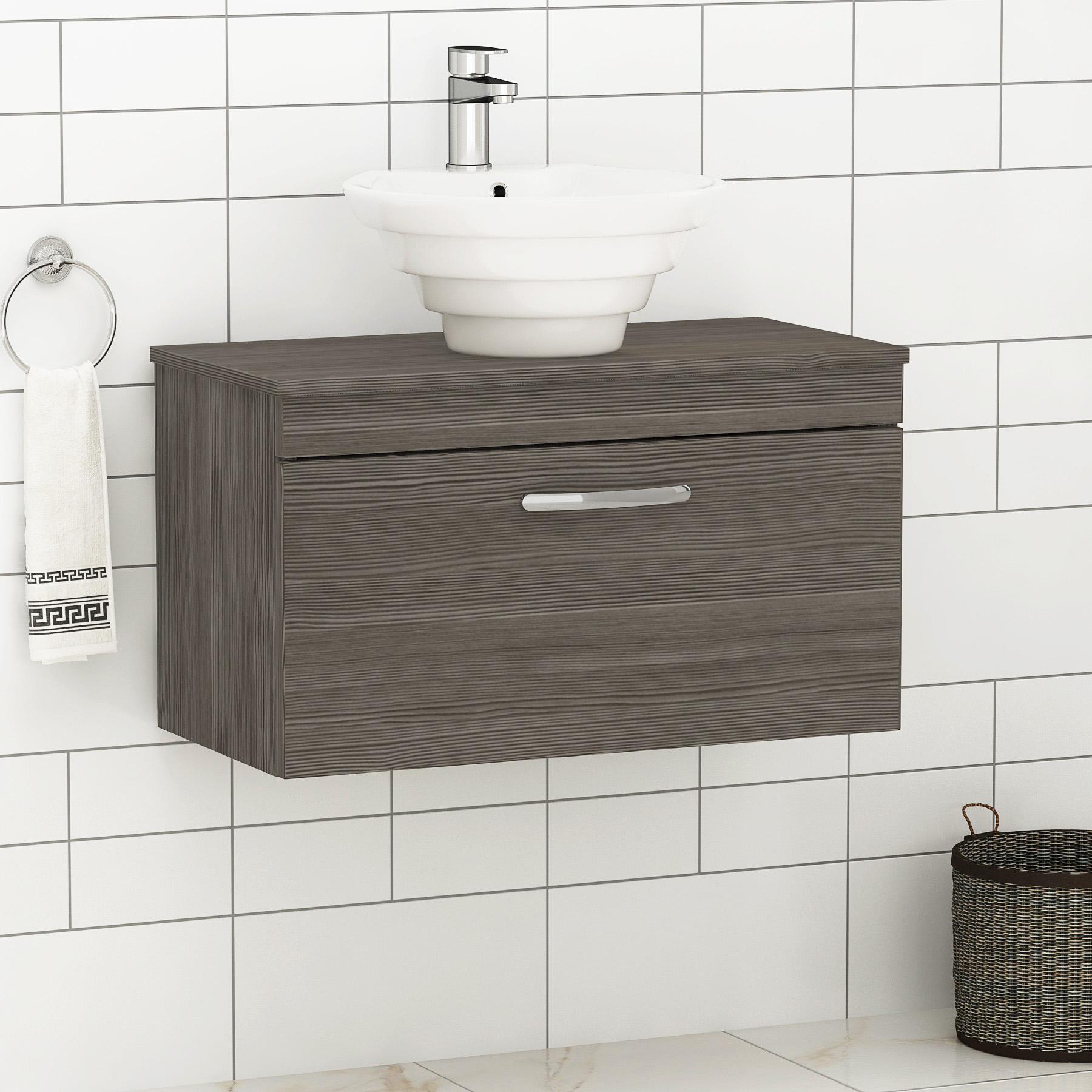 Turin 800mm Wall Hung Vanity Unit 1 Drawer Grey Elm & Various Countertop Basins