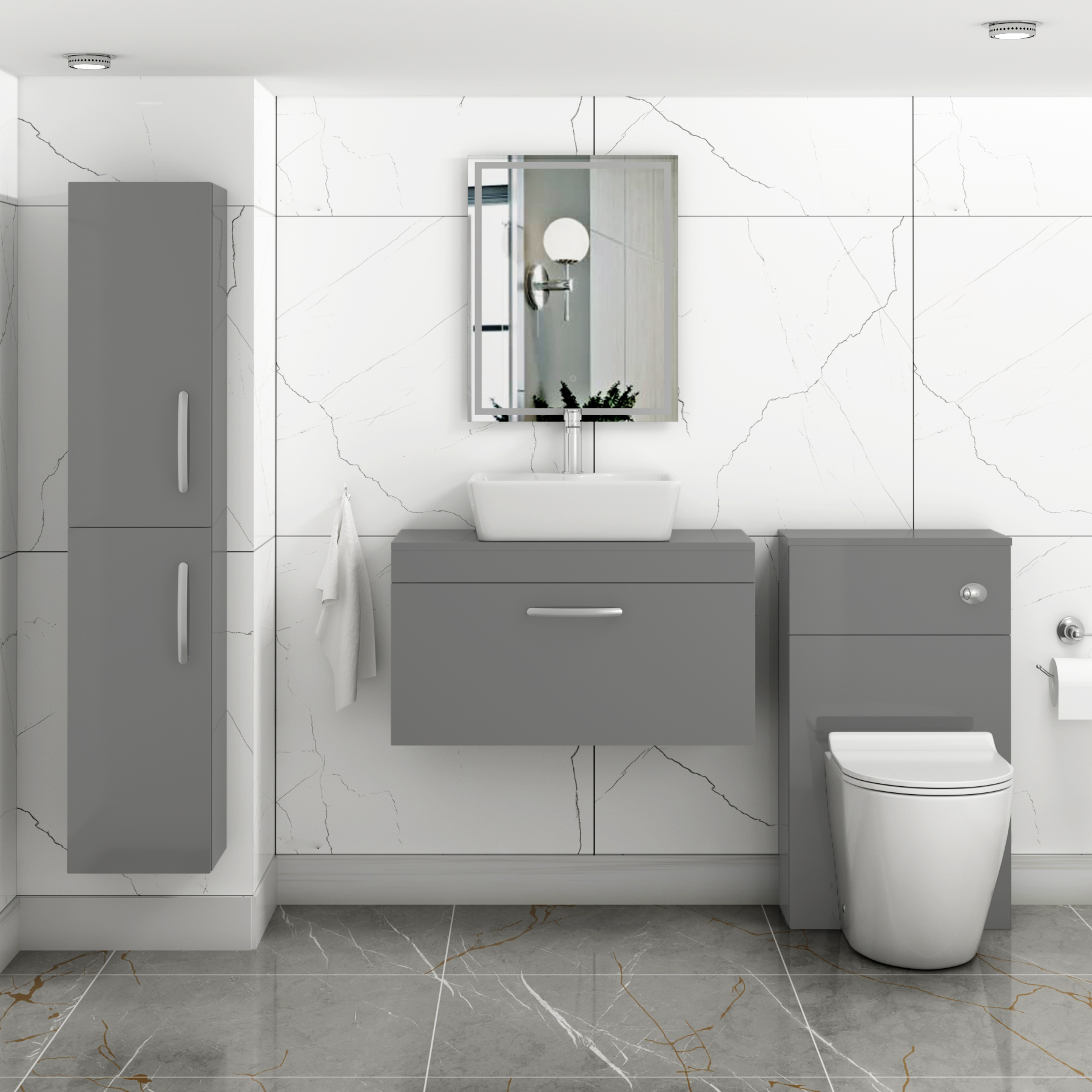 Turin 800mm Indigo Grey Gloss 1-Drawer Wall Hung Unit & 370mm Square Countertop Basin