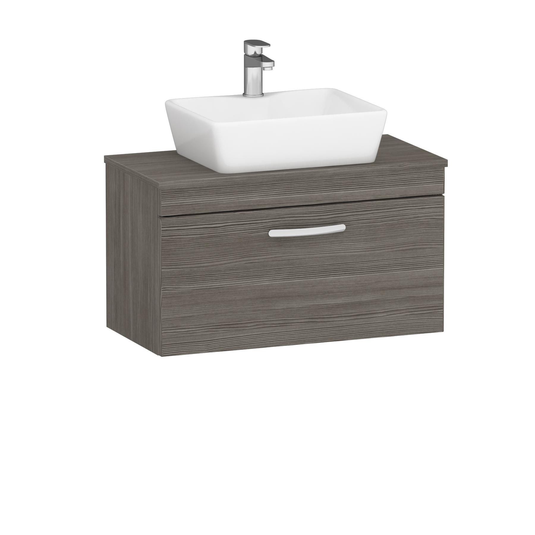 Turin 800mm Grey Elm 1-Drawer Wall Hung Unit & 370mm Square Countertop Basin