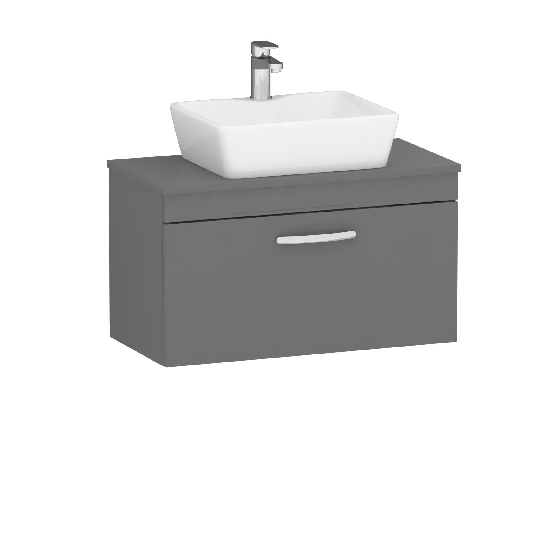 Turin 800mm Indigo Grey Gloss 1-Drawer Wall Hung Unit & 370mm Square Countertop Basin
