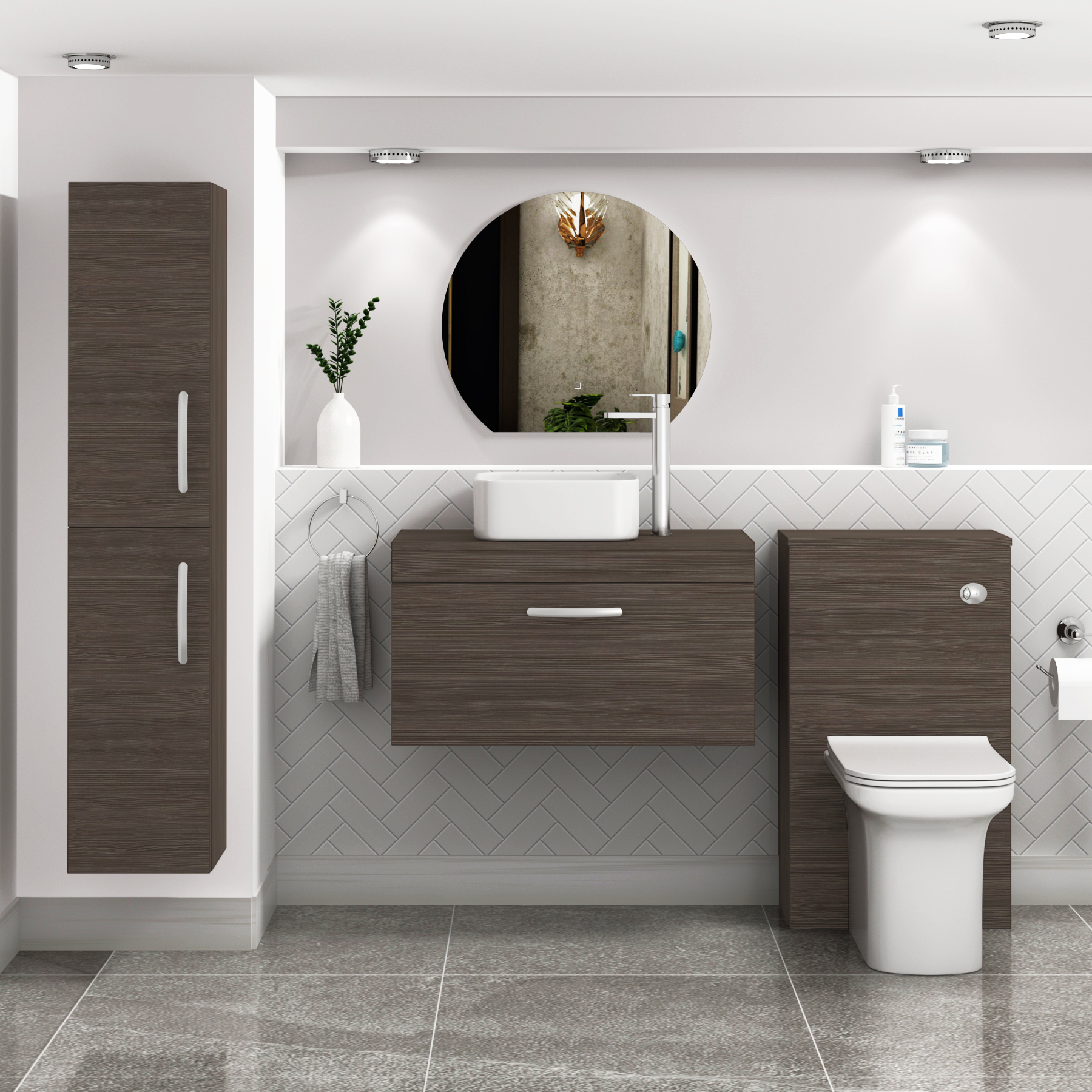 Turin 800mm Grey Elm 1-Drawer Wall Hung Unit & 365mm Soft Square Countertop Basin