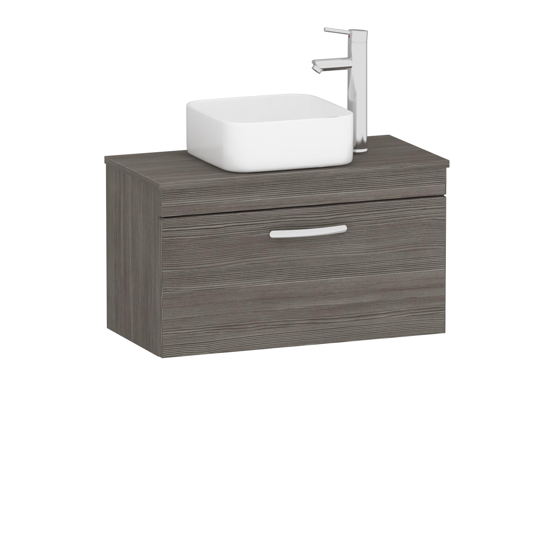 Turin 800mm Grey Elm 1-Drawer Wall Hung Unit & 365mm Soft Square Countertop Basin