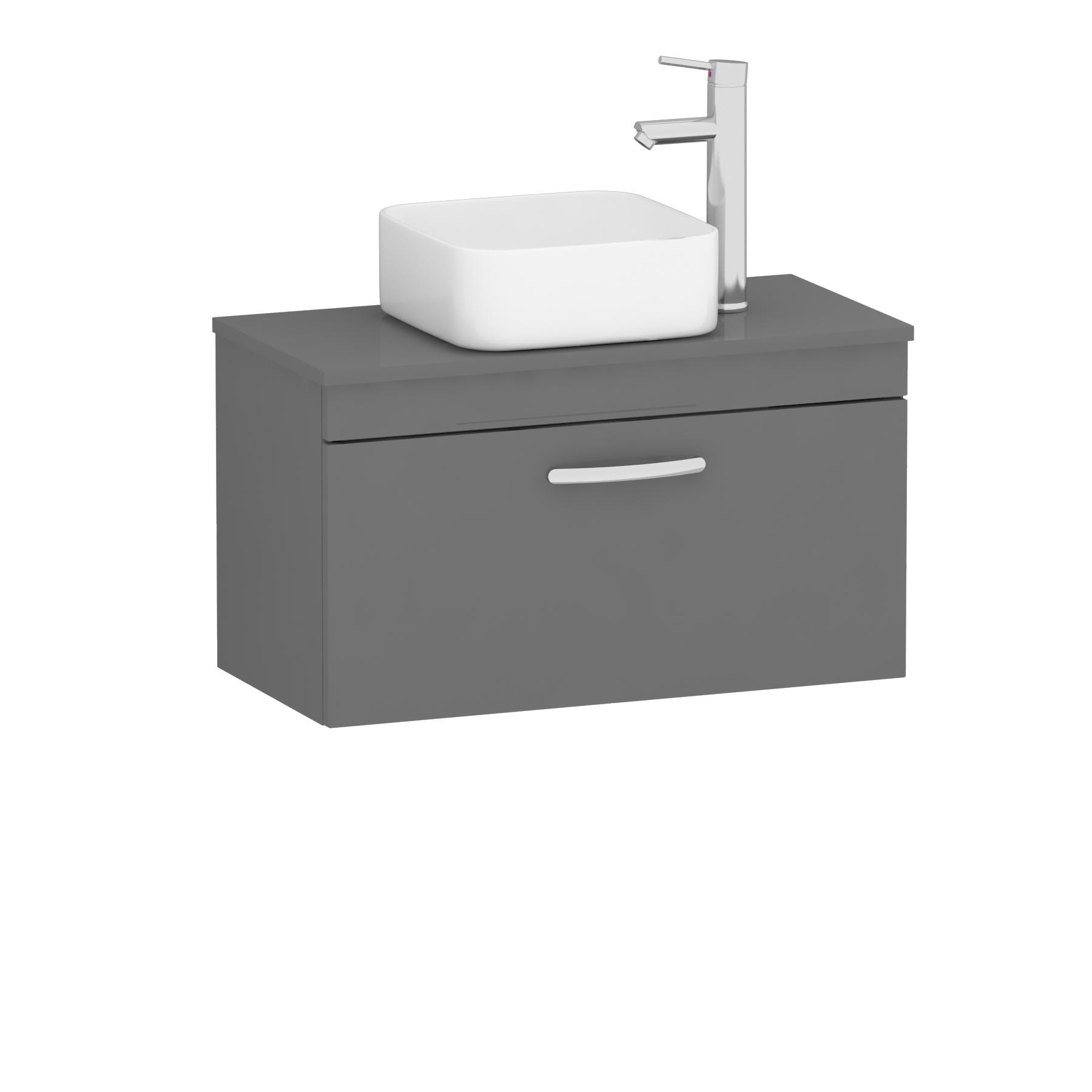 Turin 800mm Indigo Grey Gloss 1-Drawer Wall Hung Unit & 365mm Soft Square Countertop Basin