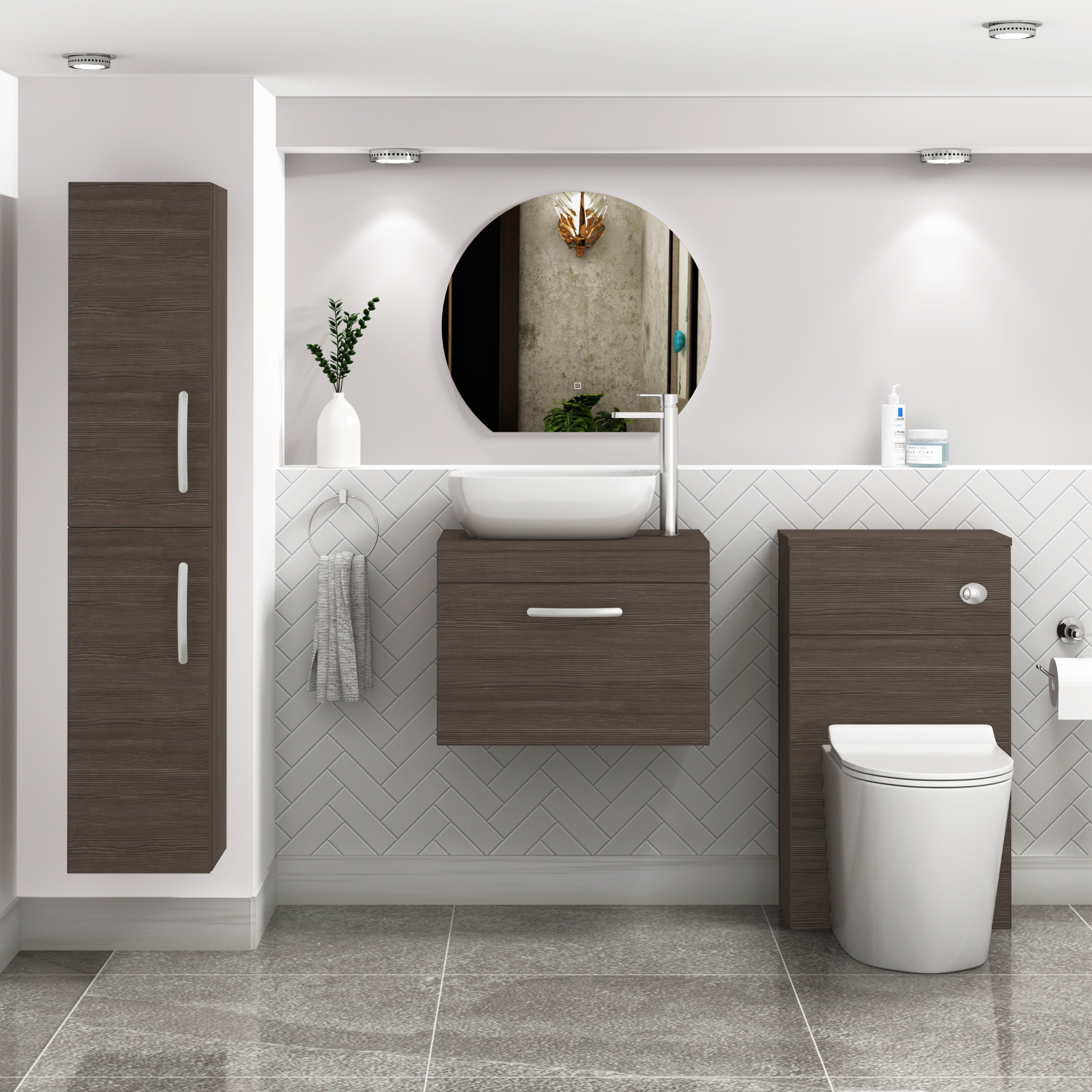 500/600/800mm Wall Hung Vanity Unit 1 Drawer Grey Elm & Countertop Basin - Elva