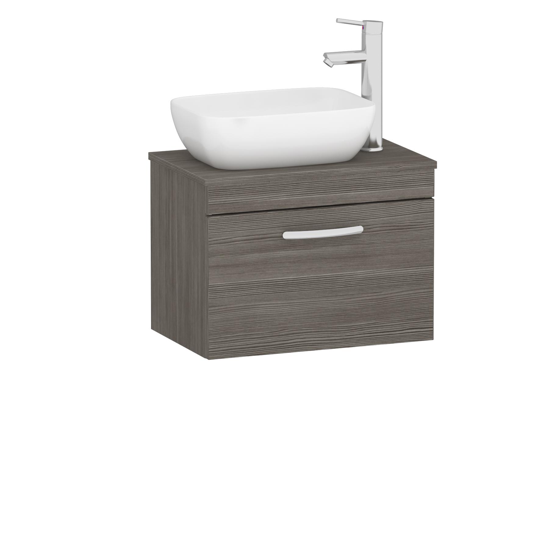 500/600/800mm Wall Hung Vanity Unit 1 Drawer Grey Elm & Countertop Basin - Elva
