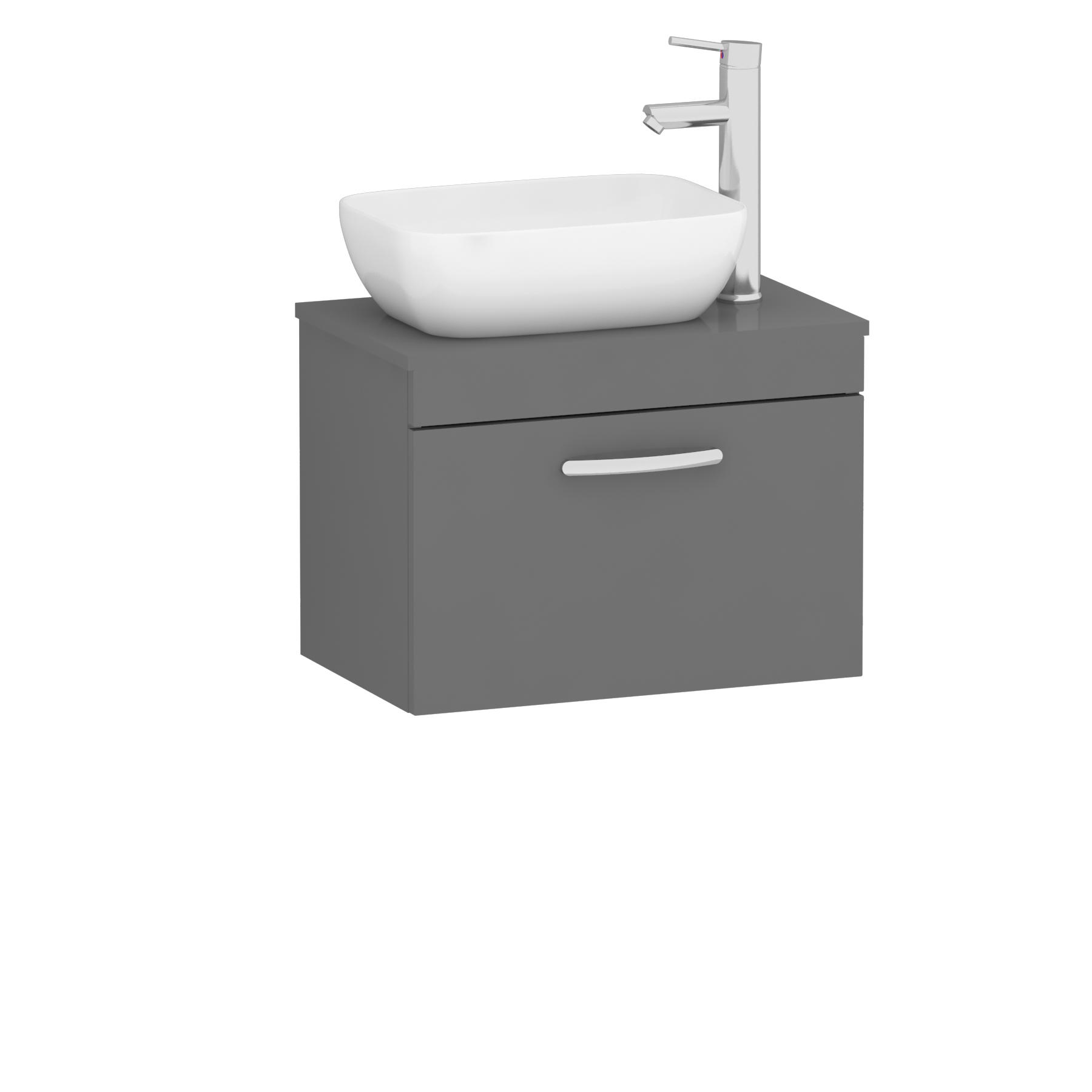 500/600/800mm Wall Hung Vanity Unit 1 Drawer Indigo Grey Gloss & Countertop Basin - Elva