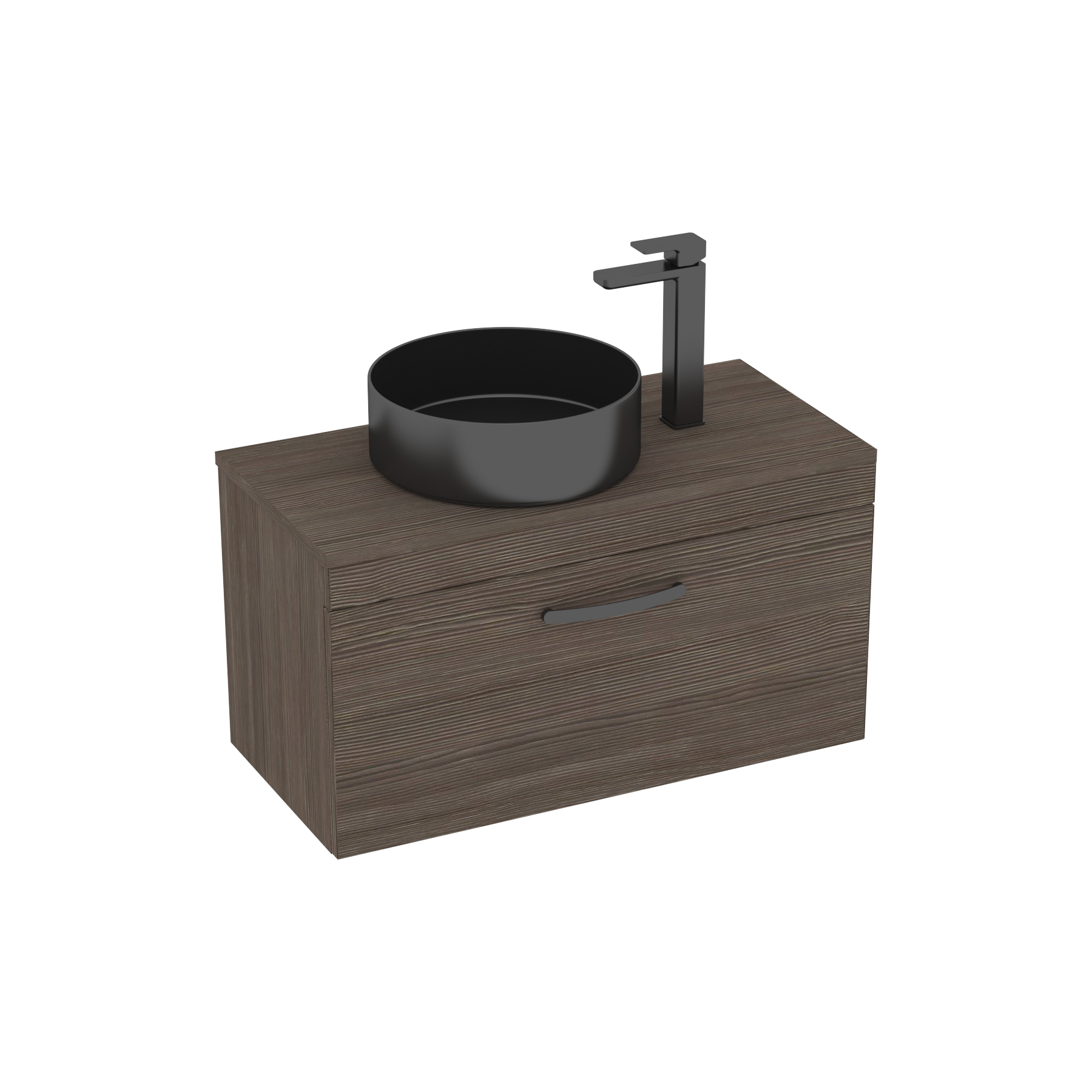 Turin 800mm Grey Elm 1-Drawer Wall Hung Unit & Art Round Countertop Basin