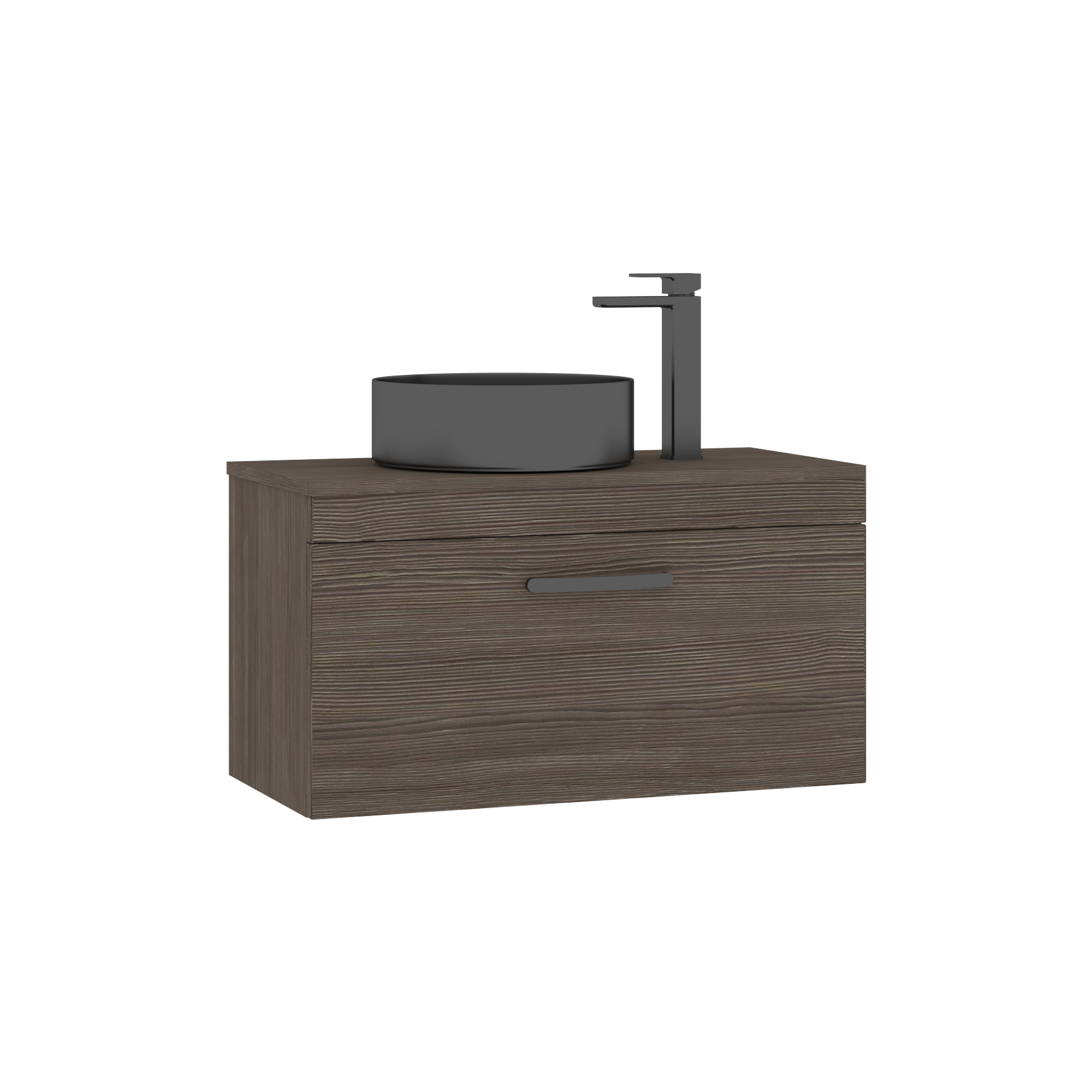 Turin 800mm Grey Elm 1-Drawer Wall Hung Unit & Art Round Countertop Basin