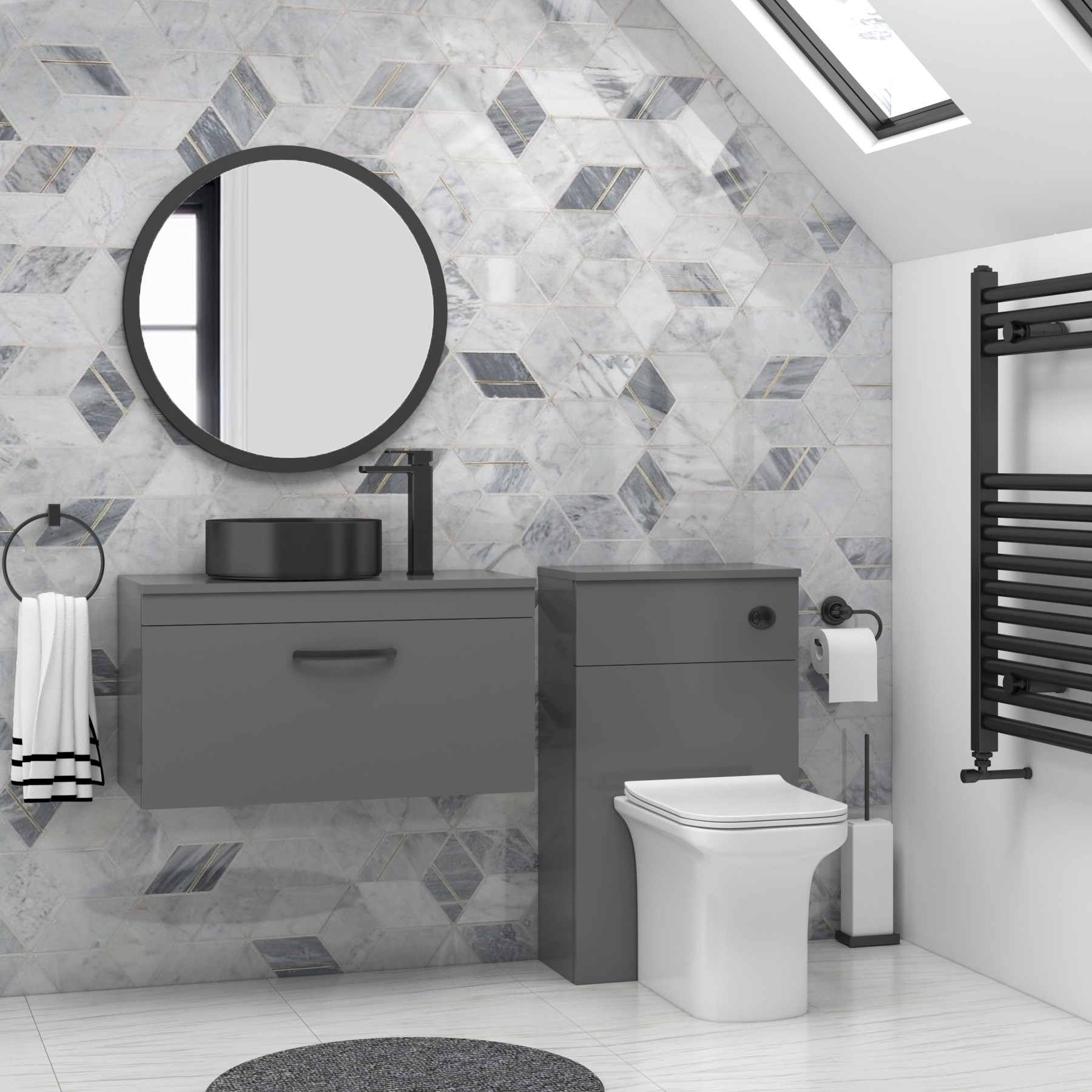 Turin 800mm Wall Hung Vanity Unit 1 Drawer Indigo Grey Gloss & optional Countertop Basin 