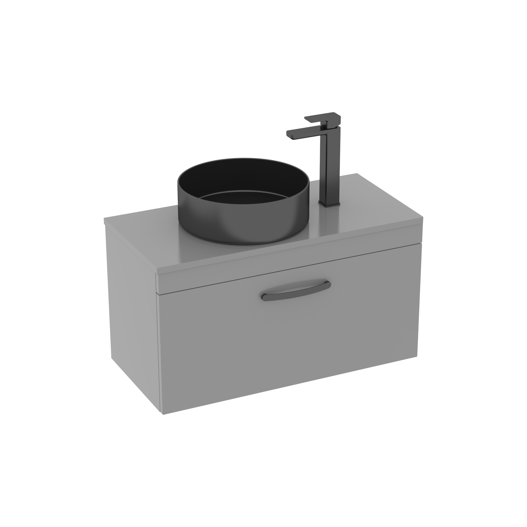 Turin 800mm Indigo Grey Gloss 1-Drawer Wall Hung Unit & Art Round Countertop Basin