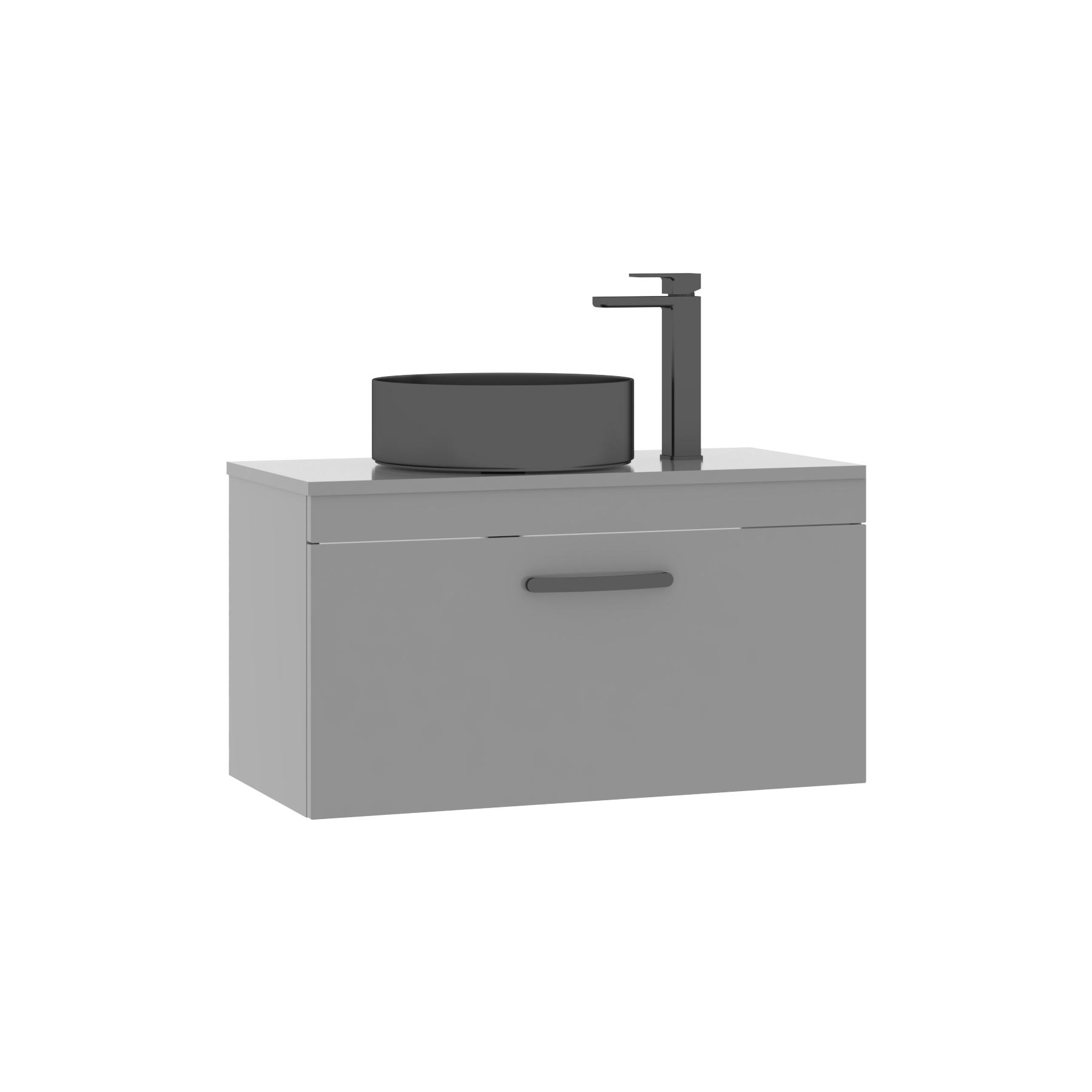 Turin 800mm Indigo Grey Gloss 1-Drawer Wall Hung Unit & Art Round Countertop Basin