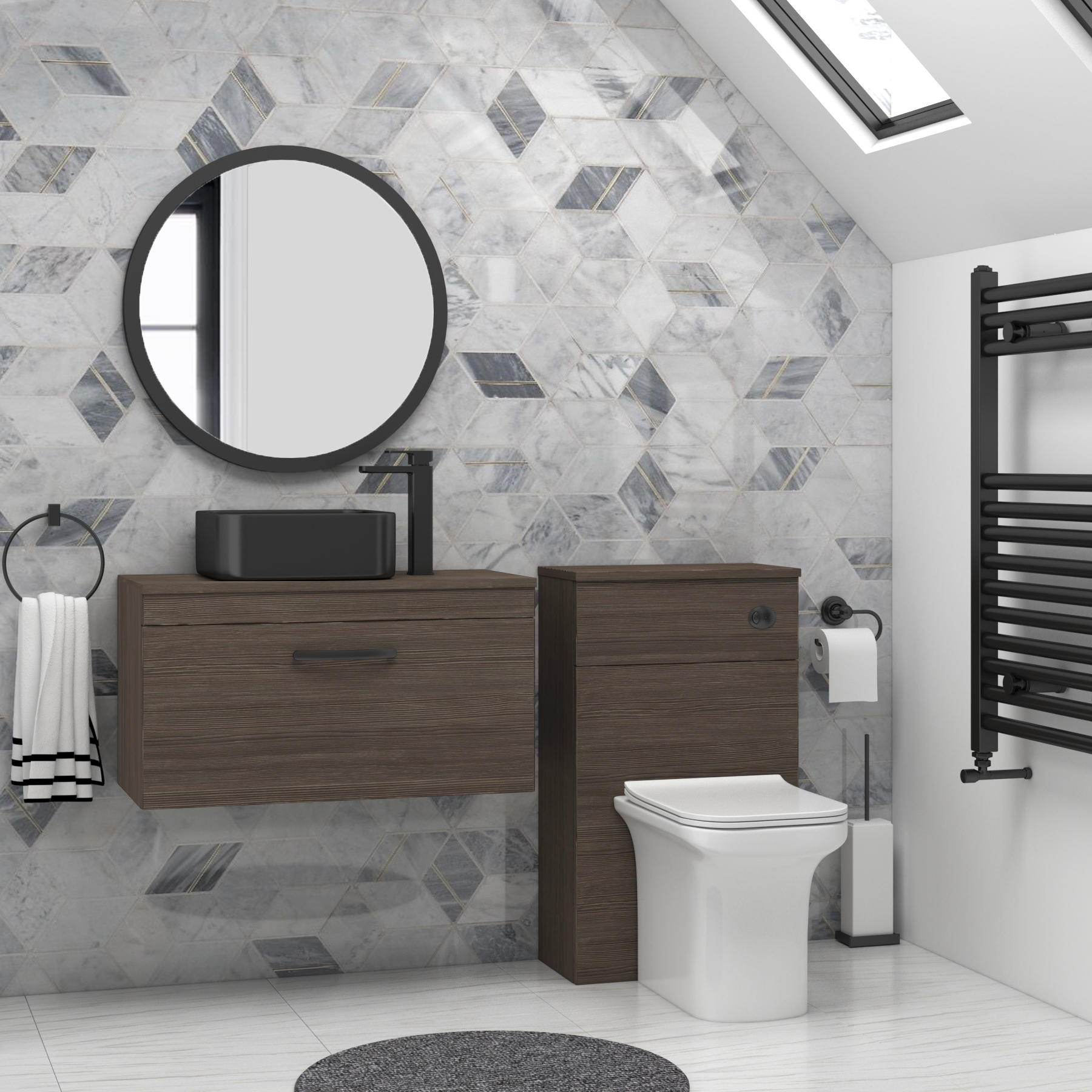Turin 800mm Grey Elm 1-Drawer Wall Hung Unit & Art Square Countertop Basin