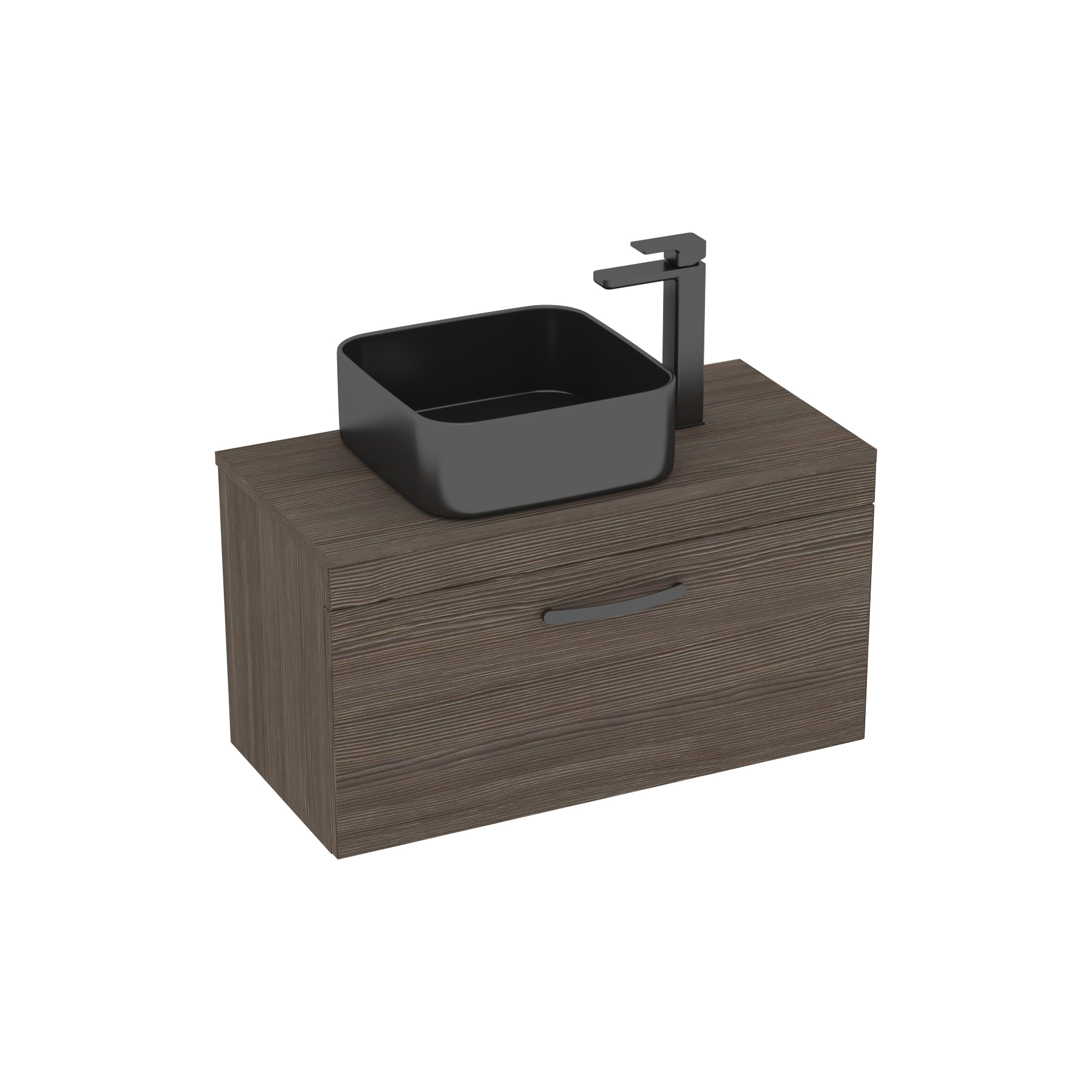Turin 800mm Grey Elm 1-Drawer Wall Hung Unit & Art Square Countertop Basin