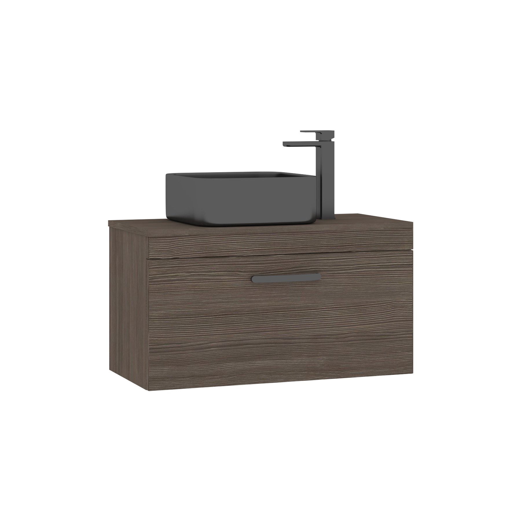 Turin 800mm Grey Elm 1-Drawer Wall Hung Unit & Art Square Countertop Basin