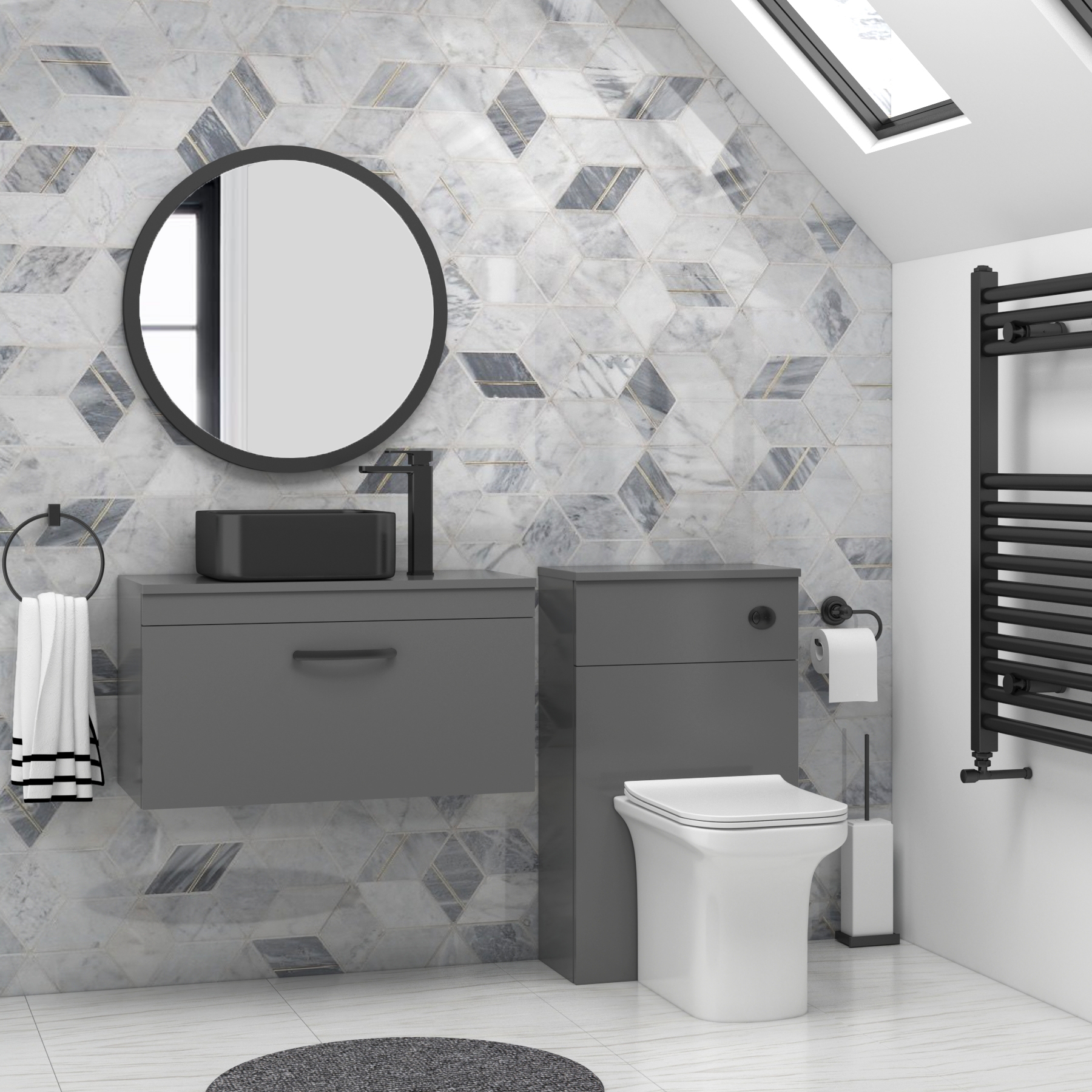 Turin 800mm Wall Hung Vanity Unit 1 Drawer Indigo Grey Gloss & optional Countertop Basin 