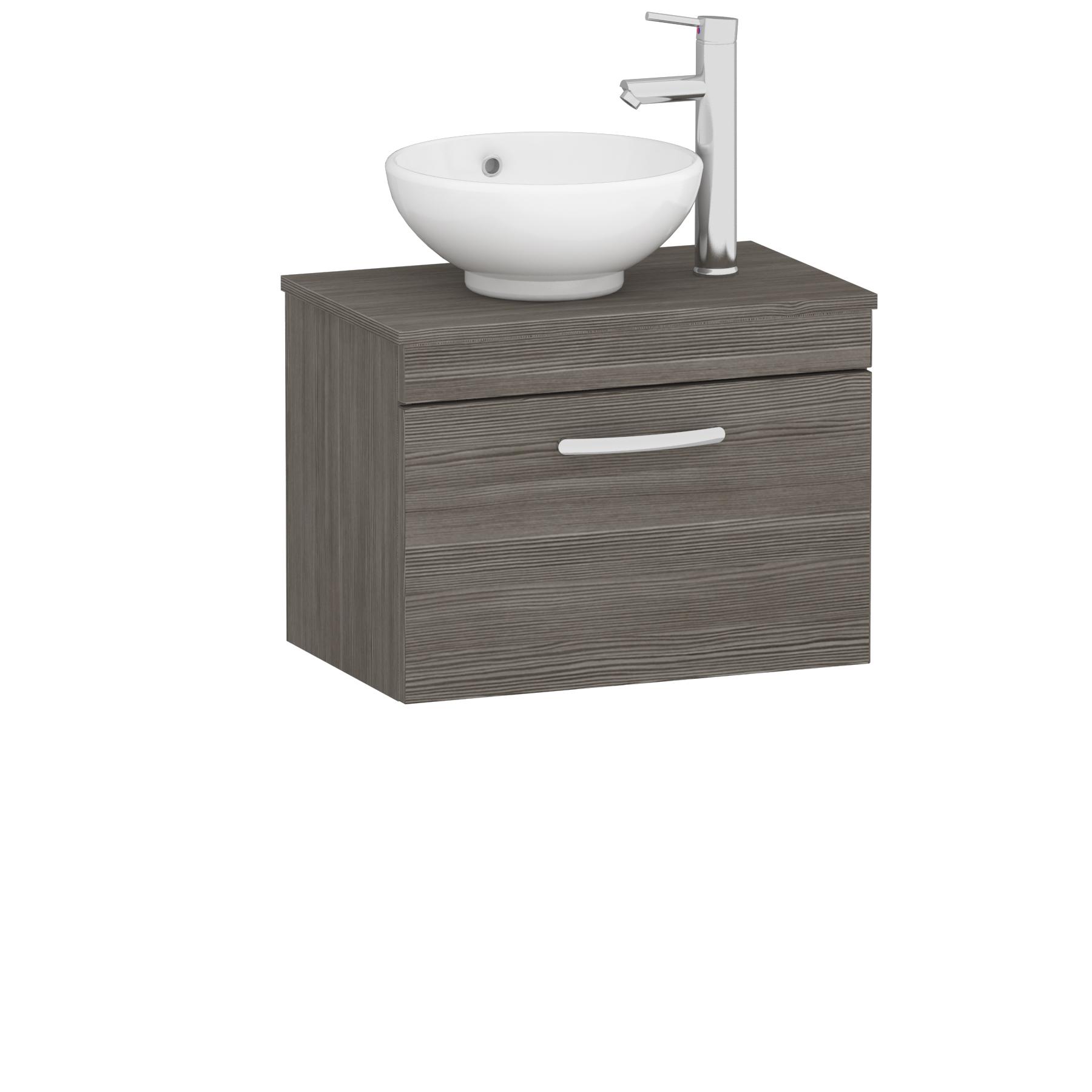 500/600/800mm Wall Hung Vanity Unit 1 Drawer Grey Elm & Countertop Basin - Breeze