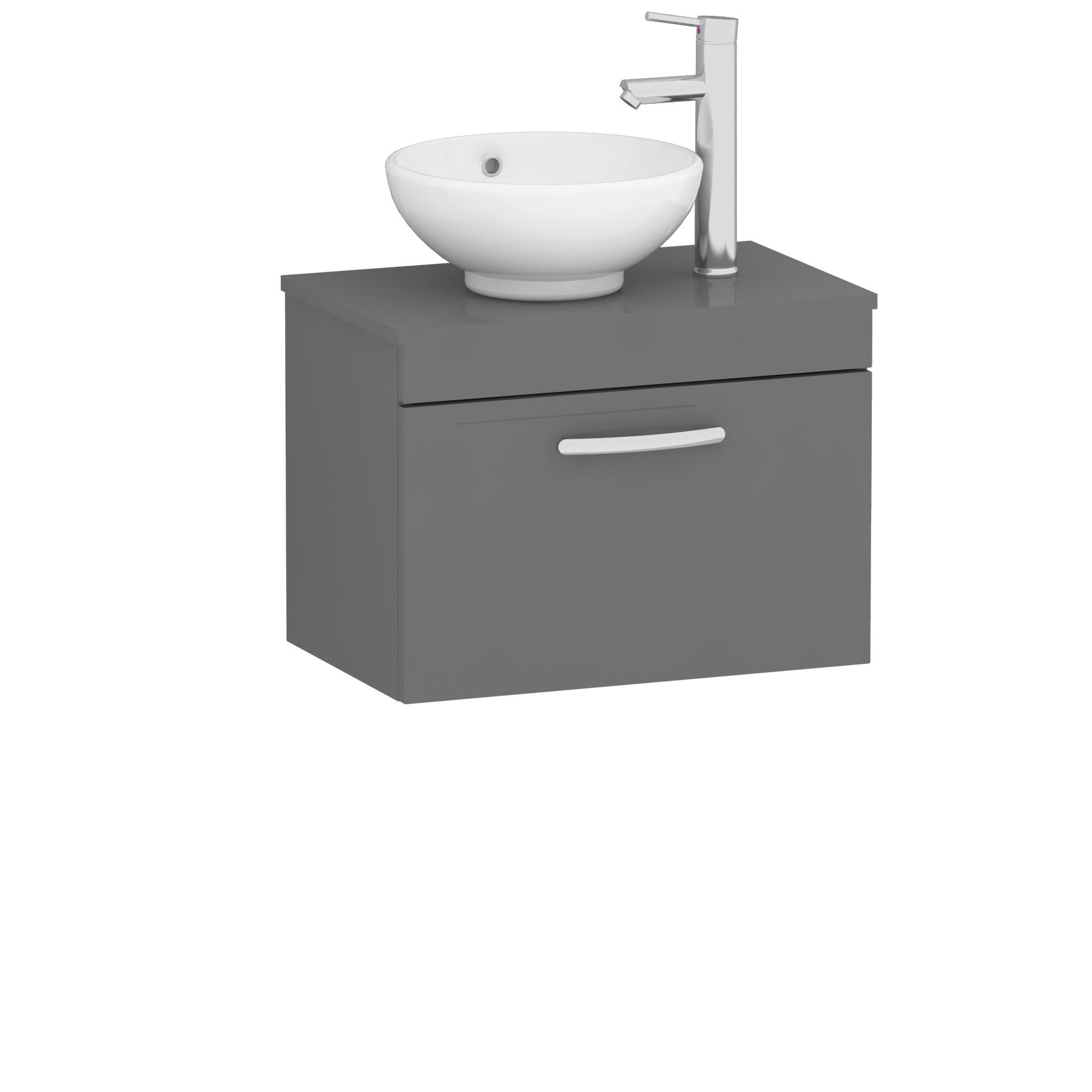 500/600/800mm Wall Hung Vanity Unit 1 Drawer Indigo Grey Gloss & Countertop Basin - Breeze