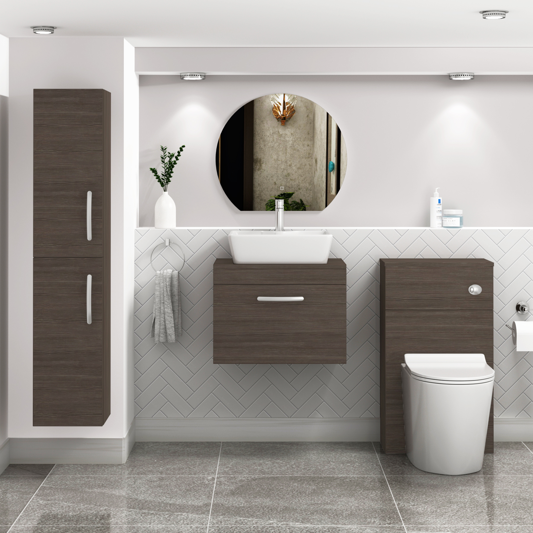 500/600/800mm Wall Hung Vanity Unit 1 Drawer Grey Elm & Countertop Basin - Cube