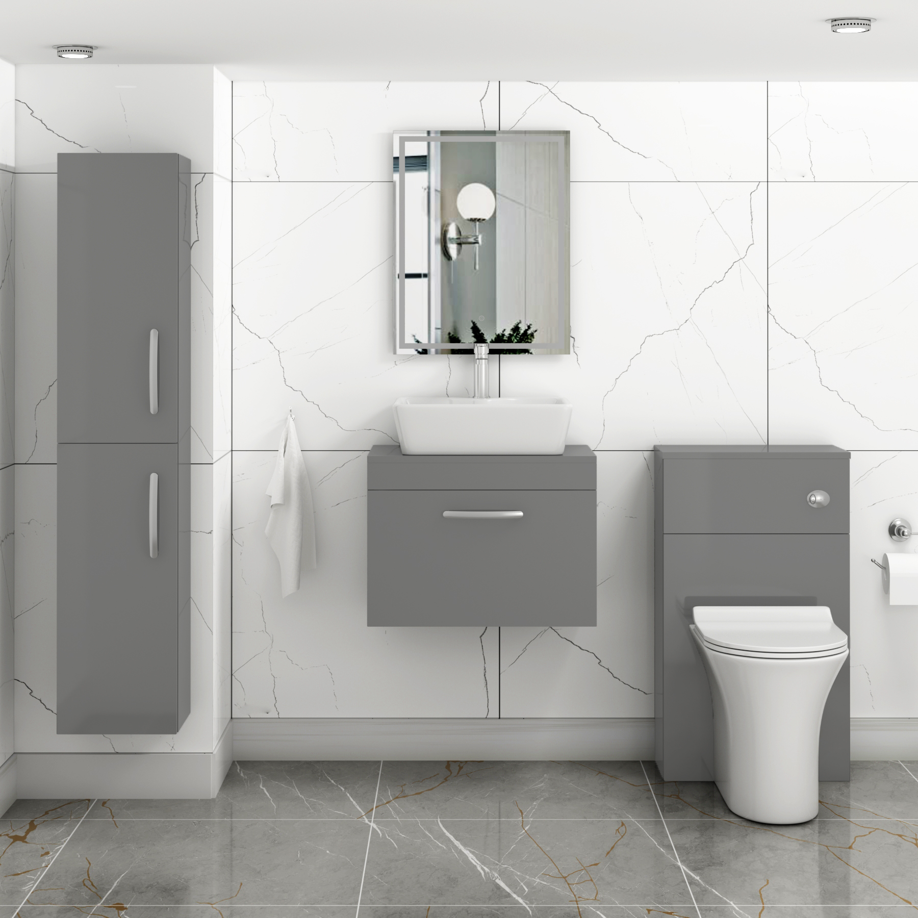 500/600/800mm Wall Hung Vanity Unit 1 Drawer Indigo Grey Gloss & Countertop Basin - Cube