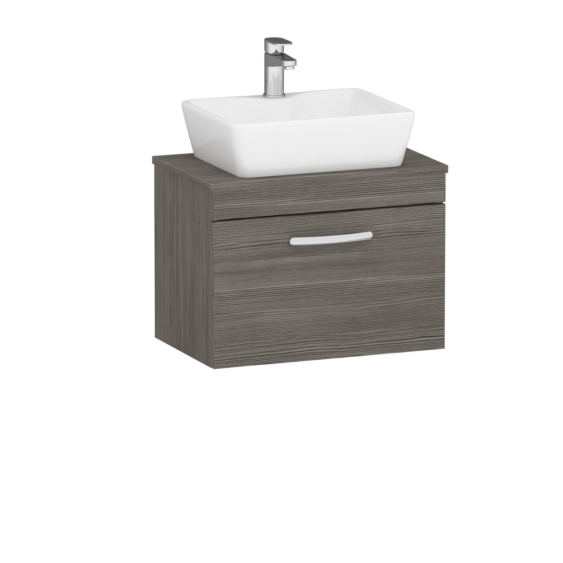 500/600/800mm Wall Hung Vanity Unit 1 Drawer Grey Elm & Countertop Basin - Cube