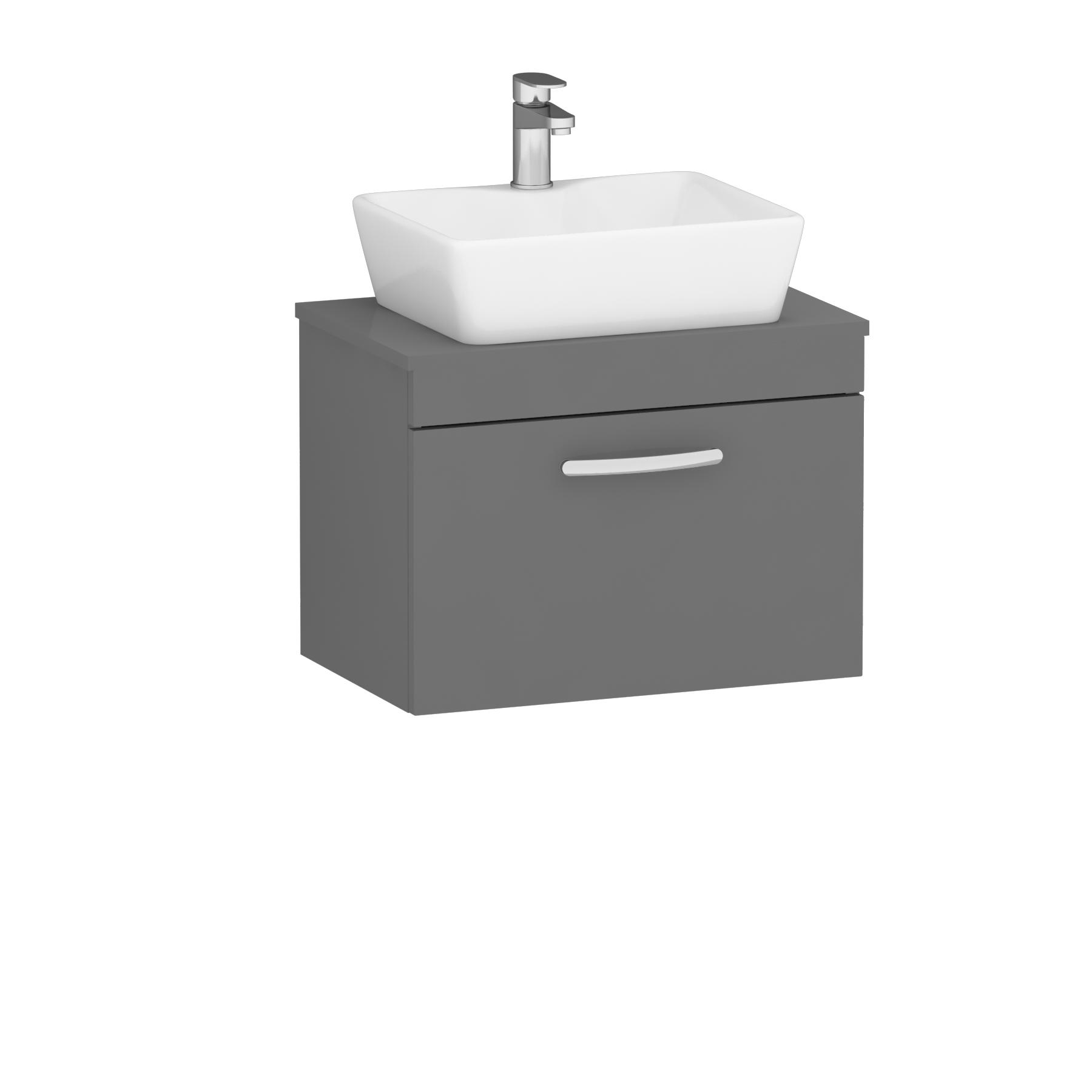 500/600/800mm Wall Hung Vanity Unit 1 Drawer Indigo Grey Gloss & Countertop Basin - Cube