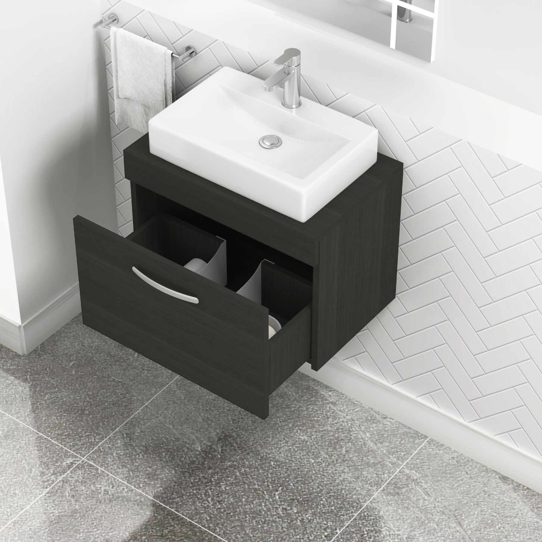 500/600/800mm Hale Black 1 Drawer Wall Mounted Bathroom Vanity Unit ...