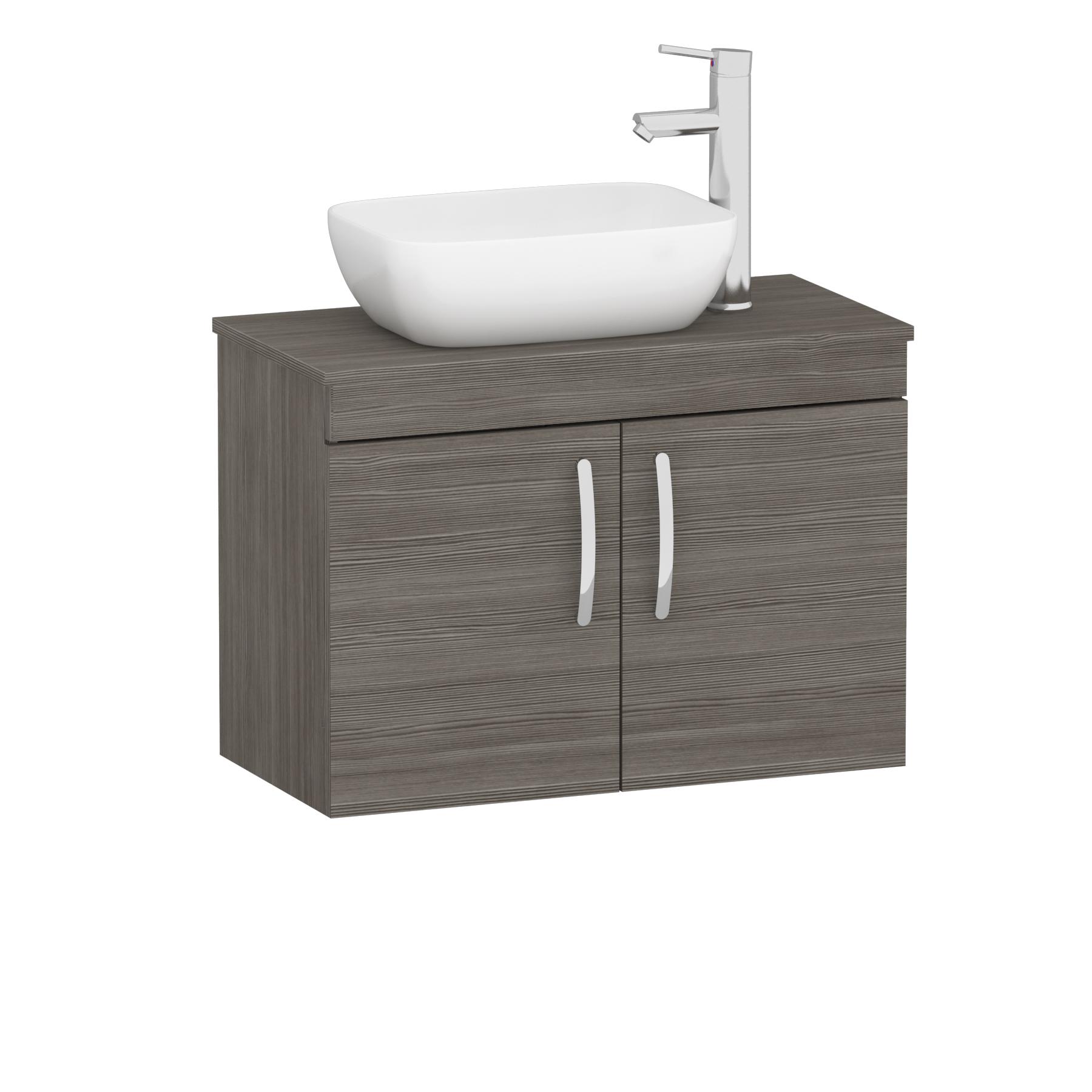 Turin 800mm Wall Hung Vanity Unit 2 Door Grey Elm & Countertop Basin - Elva