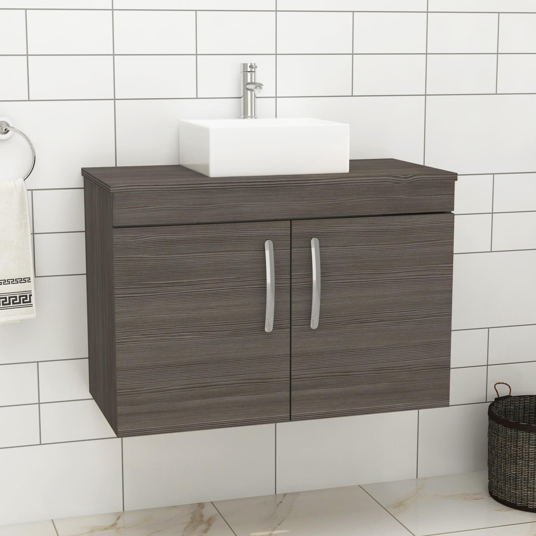 Turin 800mm Wall Hung Vanity Unit 2 Door Grey Elm & Various Countertop Basins