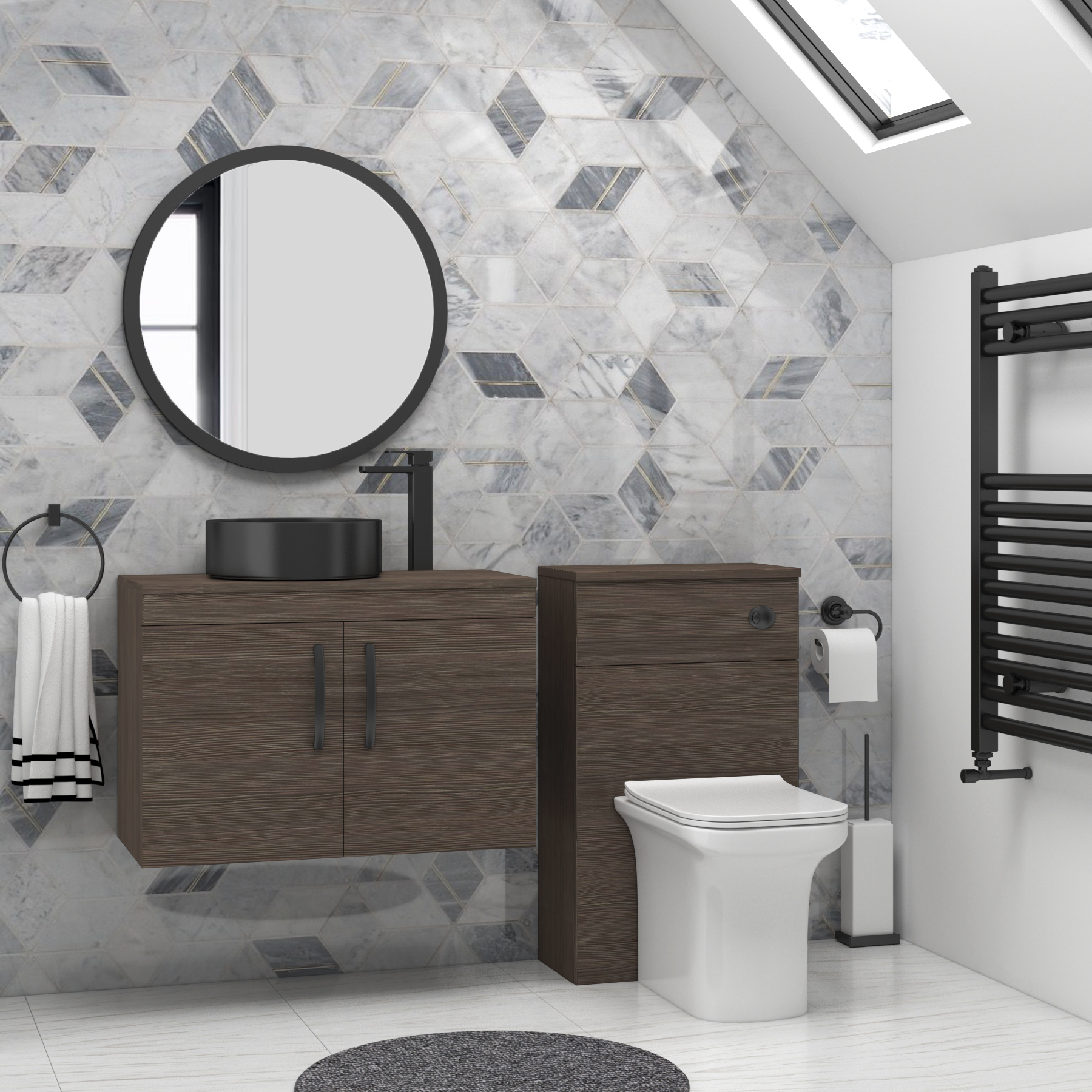 Turin 800mm Wall Hung Vanity Unit 2 Door Grey Elm & Countertop Basin - Art Round 