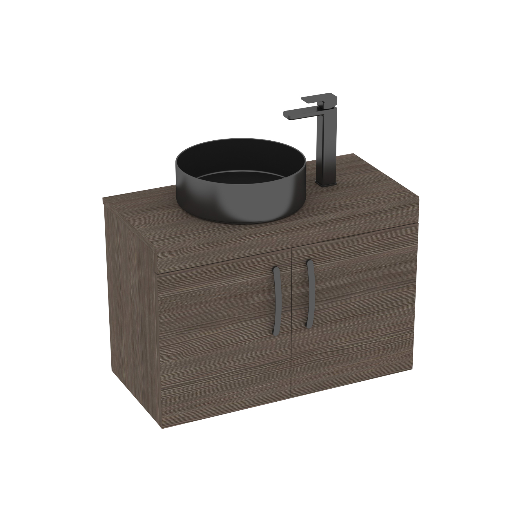 Turin 800mm Wall Hung Vanity Unit 2 Door Grey Elm & Countertop Basin - Art Round 