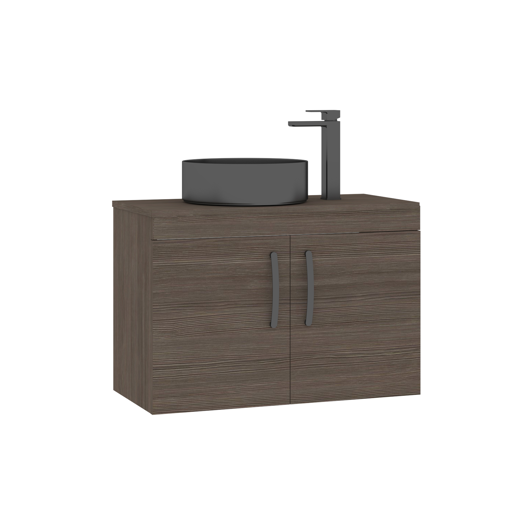 Turin 800mm Wall Hung Vanity Unit 2 Door Grey Elm & Countertop Basin - Art Round 