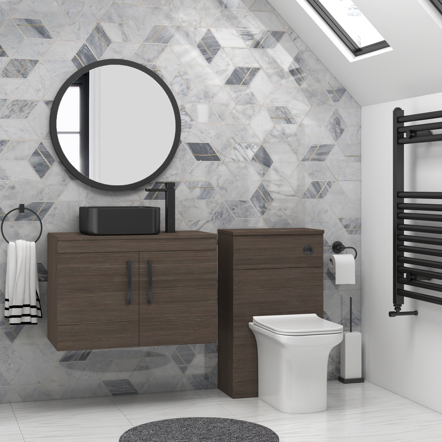 Turin 800mm Wall Hung Vanity Unit 2 Door Grey Elm & Countertop Basin - Art Square 