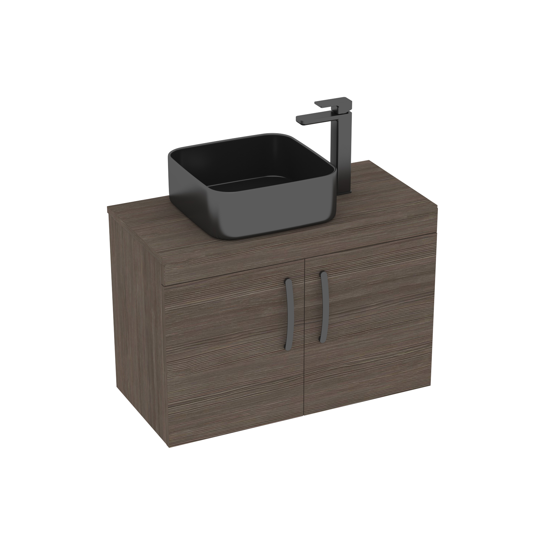 Turin 800mm Wall Hung Vanity Unit 2 Door Grey Elm & Countertop Basin - Art Square 