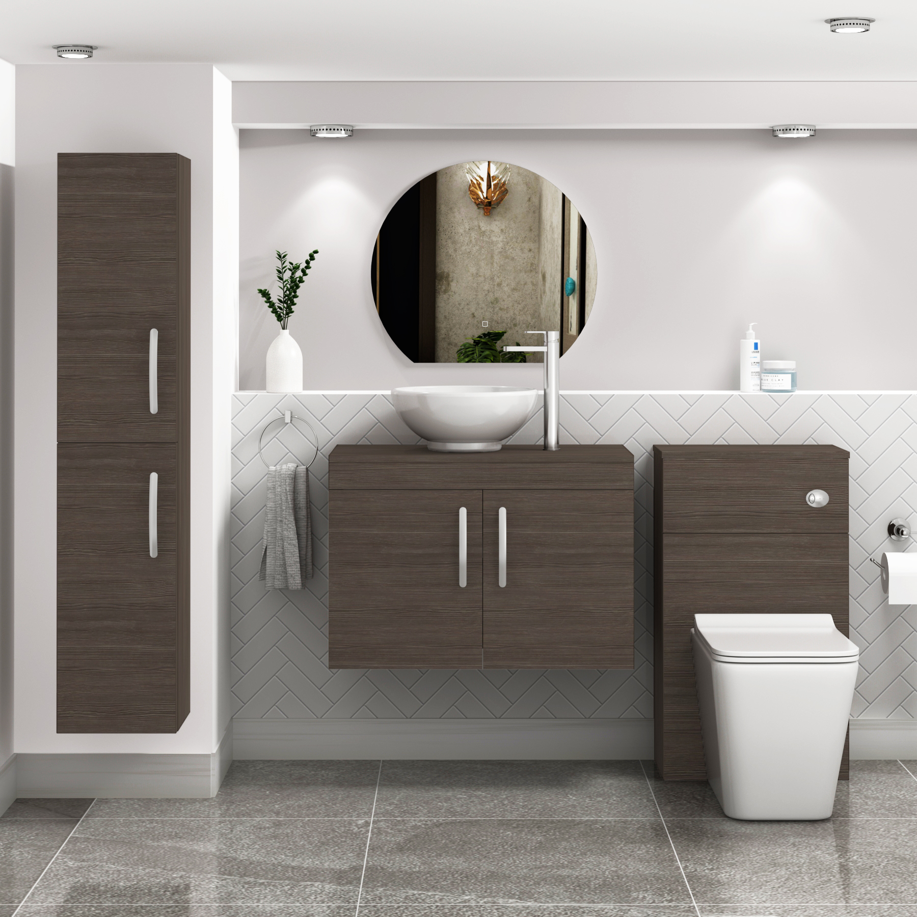 Turin 800mm Grey Elm Wall Hung Worktop Vanity Unit - 2 Doors 