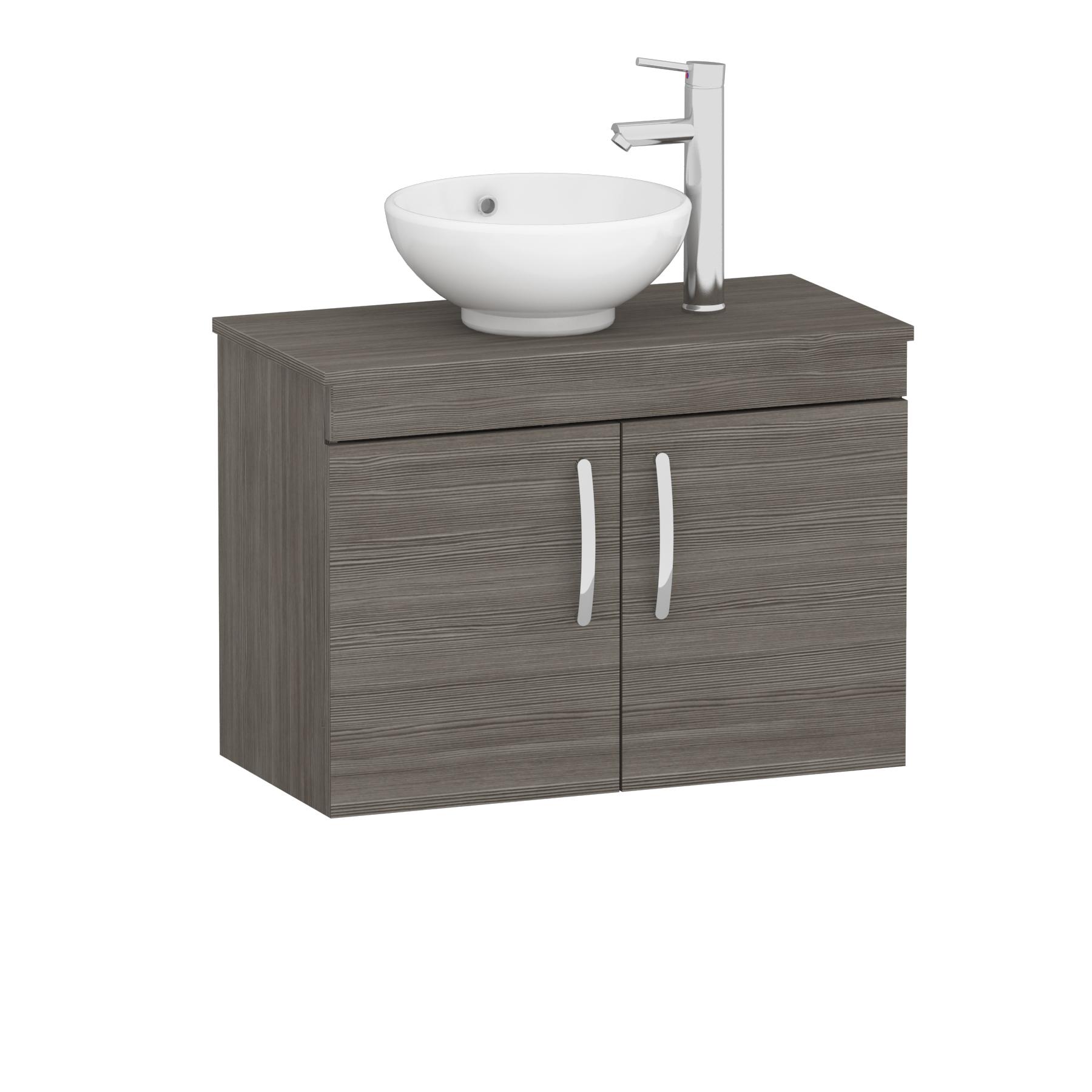 Turin 800mm Wall Hung Vanity Unit 2 Door Grey Elm & Countertop Basin - Breeze