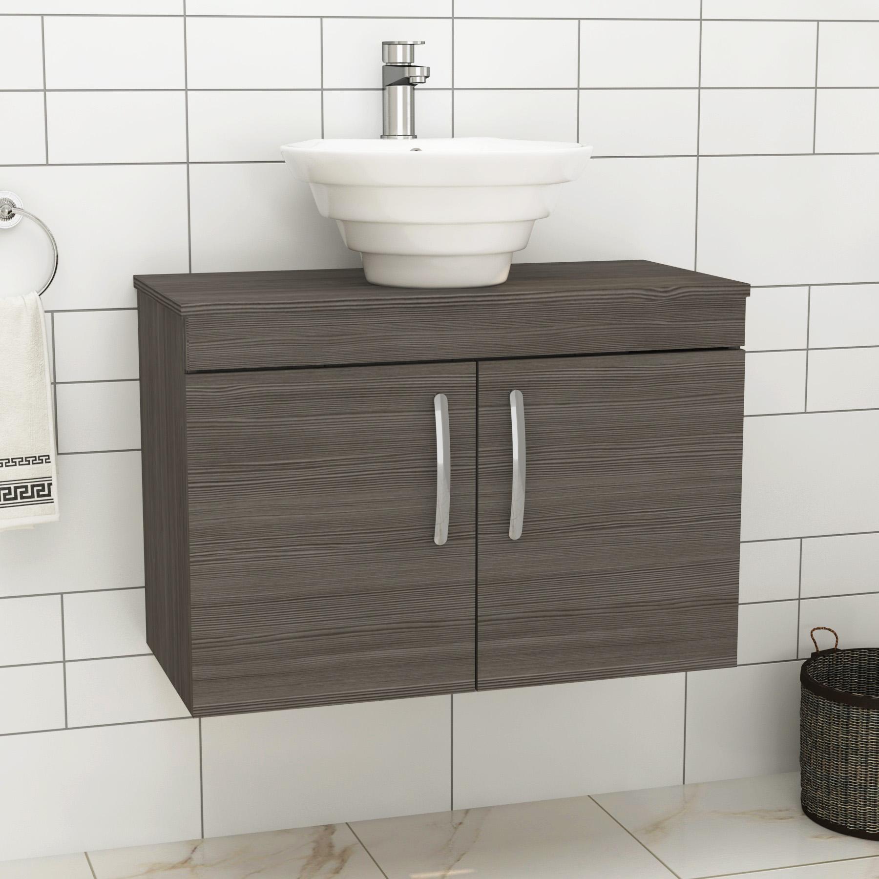 Turin 800mm Wall Hung Vanity Unit 2 Door Grey Elm & Various Countertop