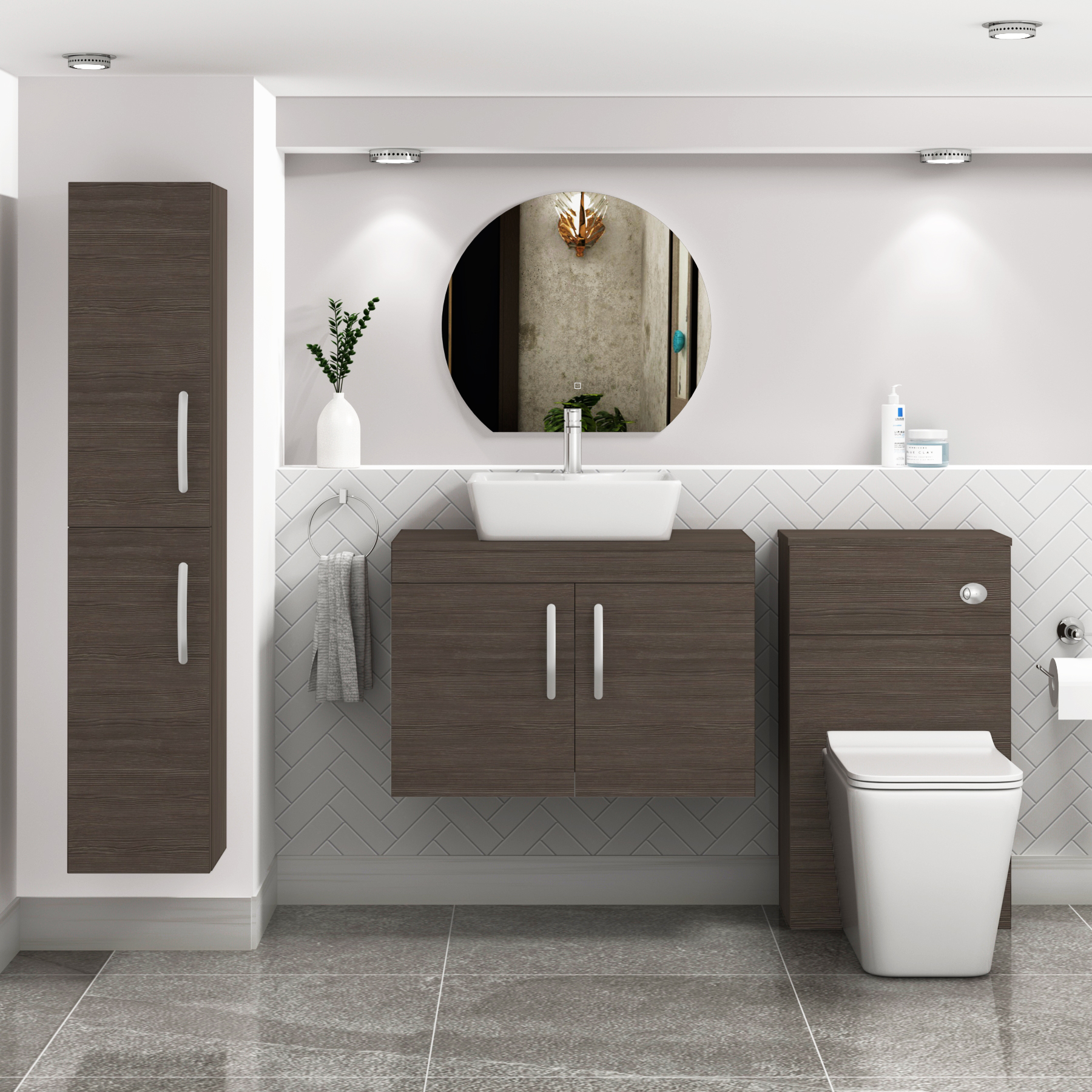 Turin 800mm Wall Hung Vanity Unit 2 Door Grey Elm & Countertop Basin - Cube