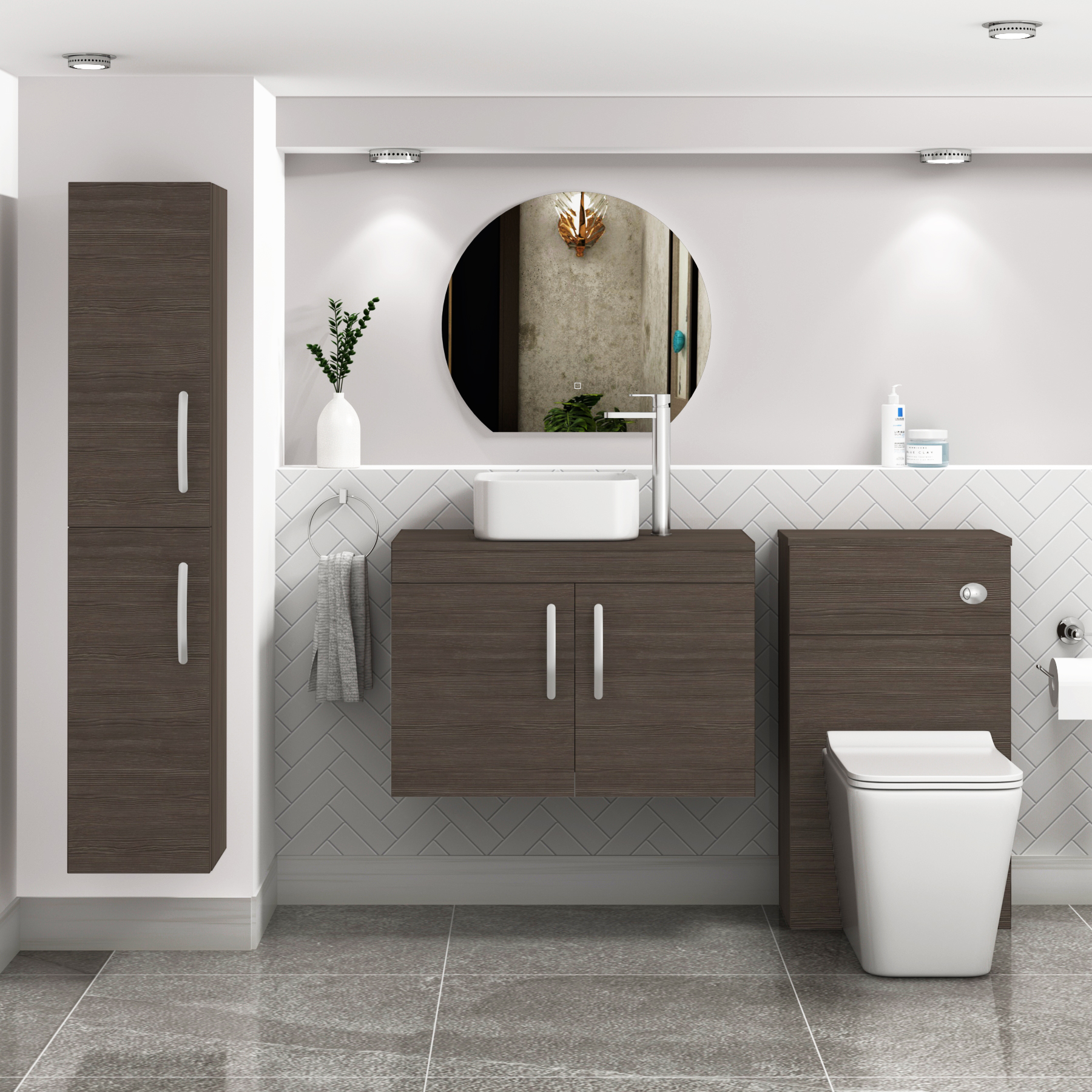 Turin 800mm Wall Hung Vanity Unit 2 Door Grey Elm & Countertop Basin - Elena